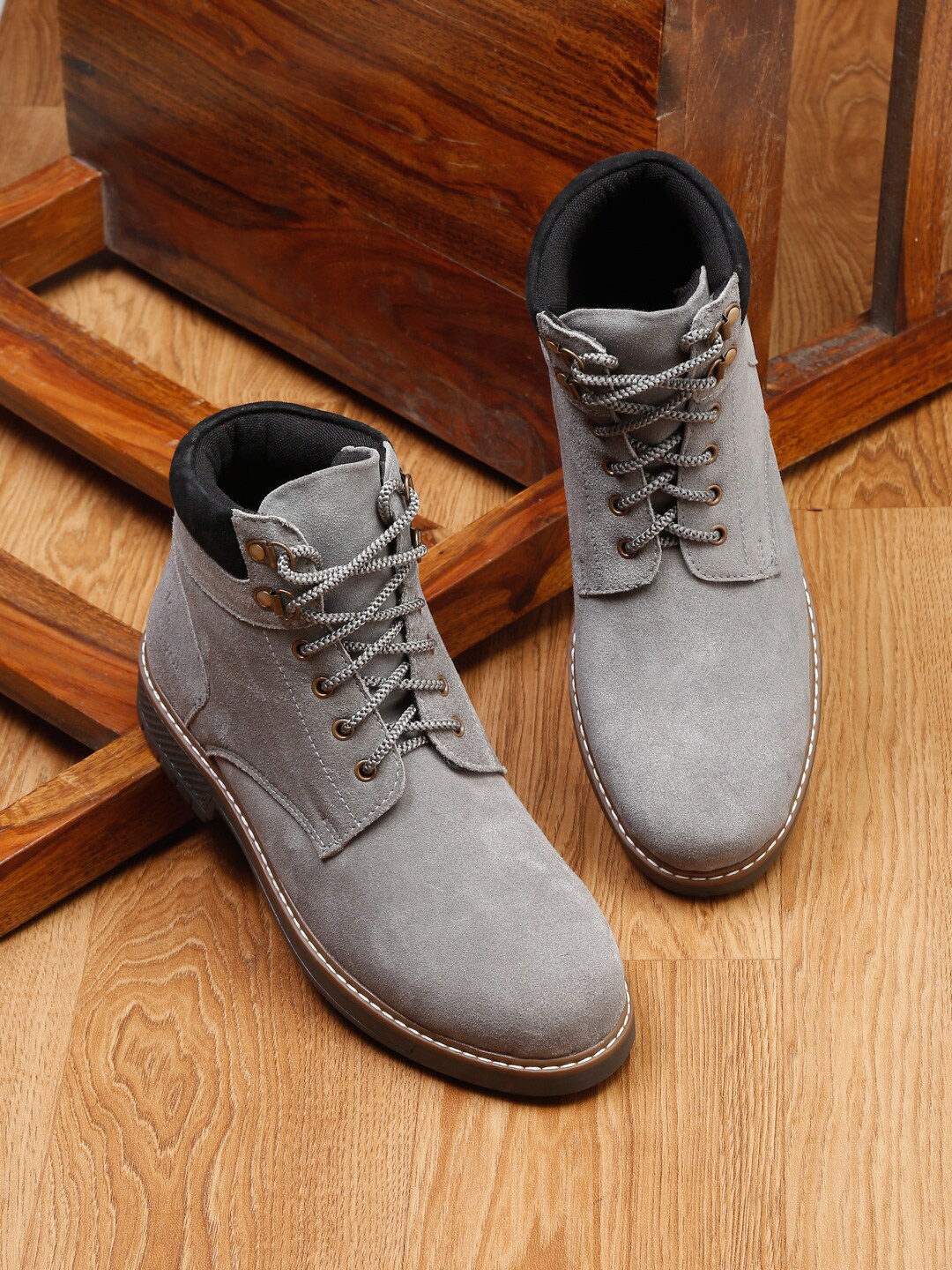 

LOUIS STITCH Men Mid-Top Biker Boots, Grey