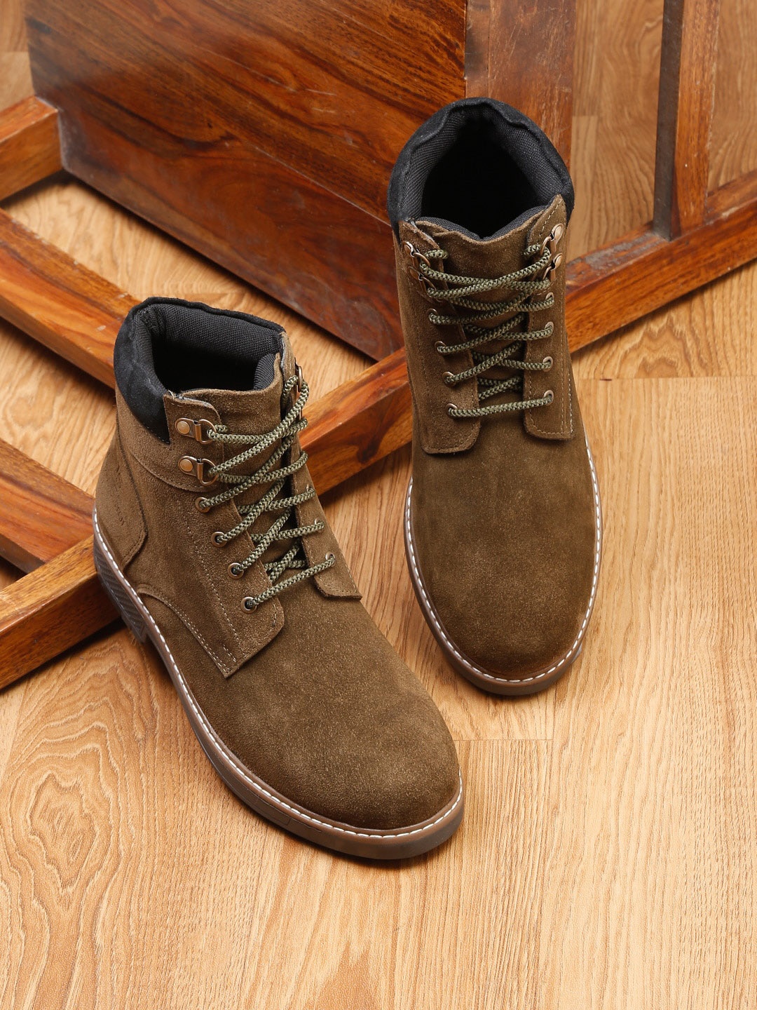 

LOUIS STITCH Men Mid-Top Biker Boots, Olive
