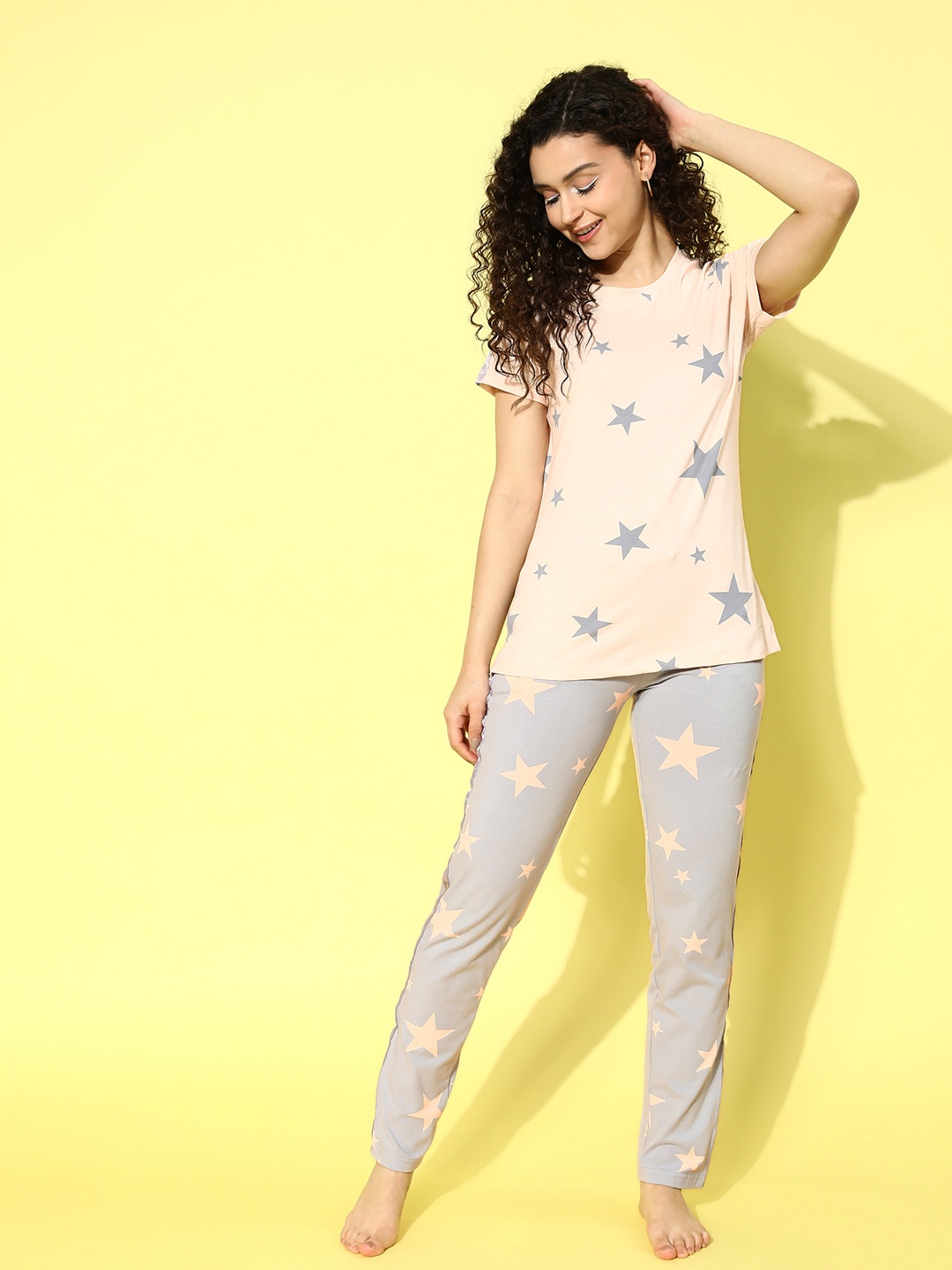 

Sweet Dreams Women Conversational Printed Night suit, Peach
