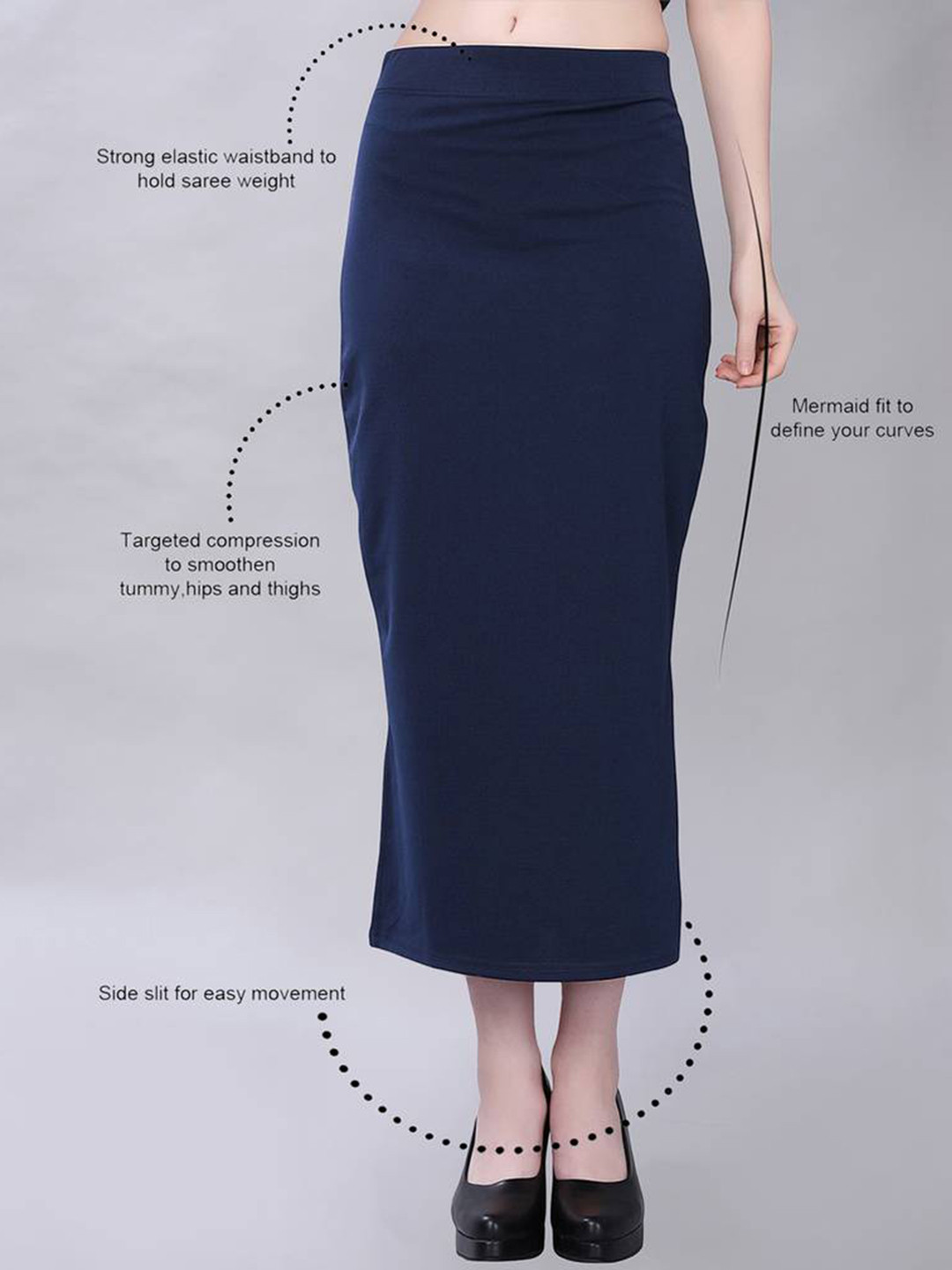 

Jinax Women Solid Side Slit Saree Shapewear, Navy blue
