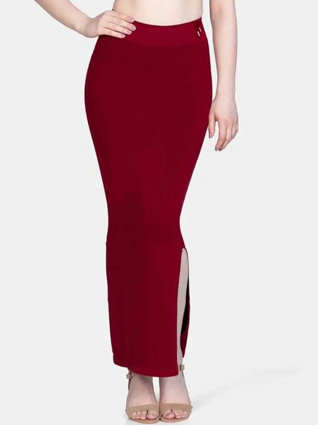 

Jinax Women Solid Side Slit Saree Shapewear, Maroon