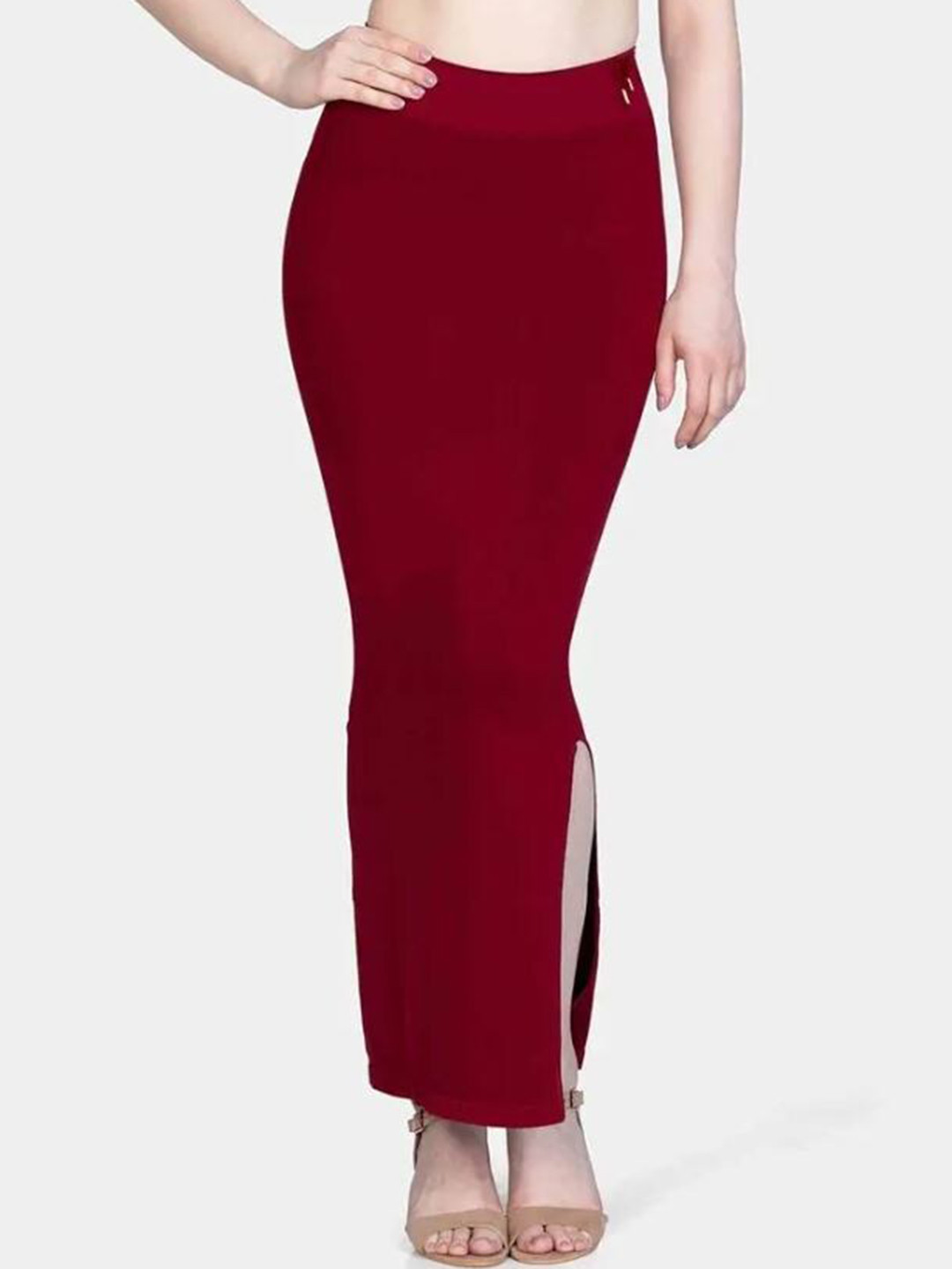 

Jinax Women Solid Side Slit Saree Shapewear, Maroon
