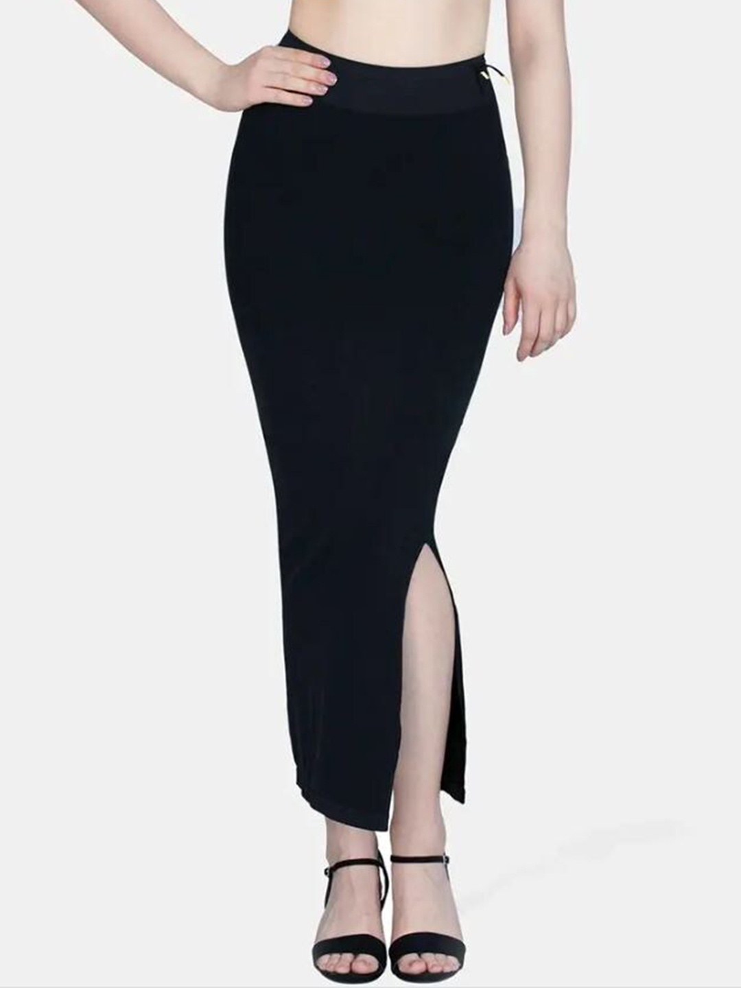 

Jinax Women Solid Side Slit Saree Shapewear, Black