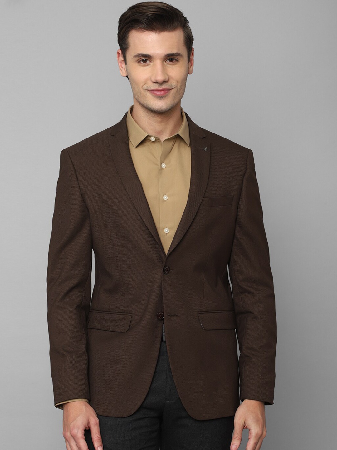 

Allen Solly Men Single-Breasted Slim-Fit Formal Blazer, Brown