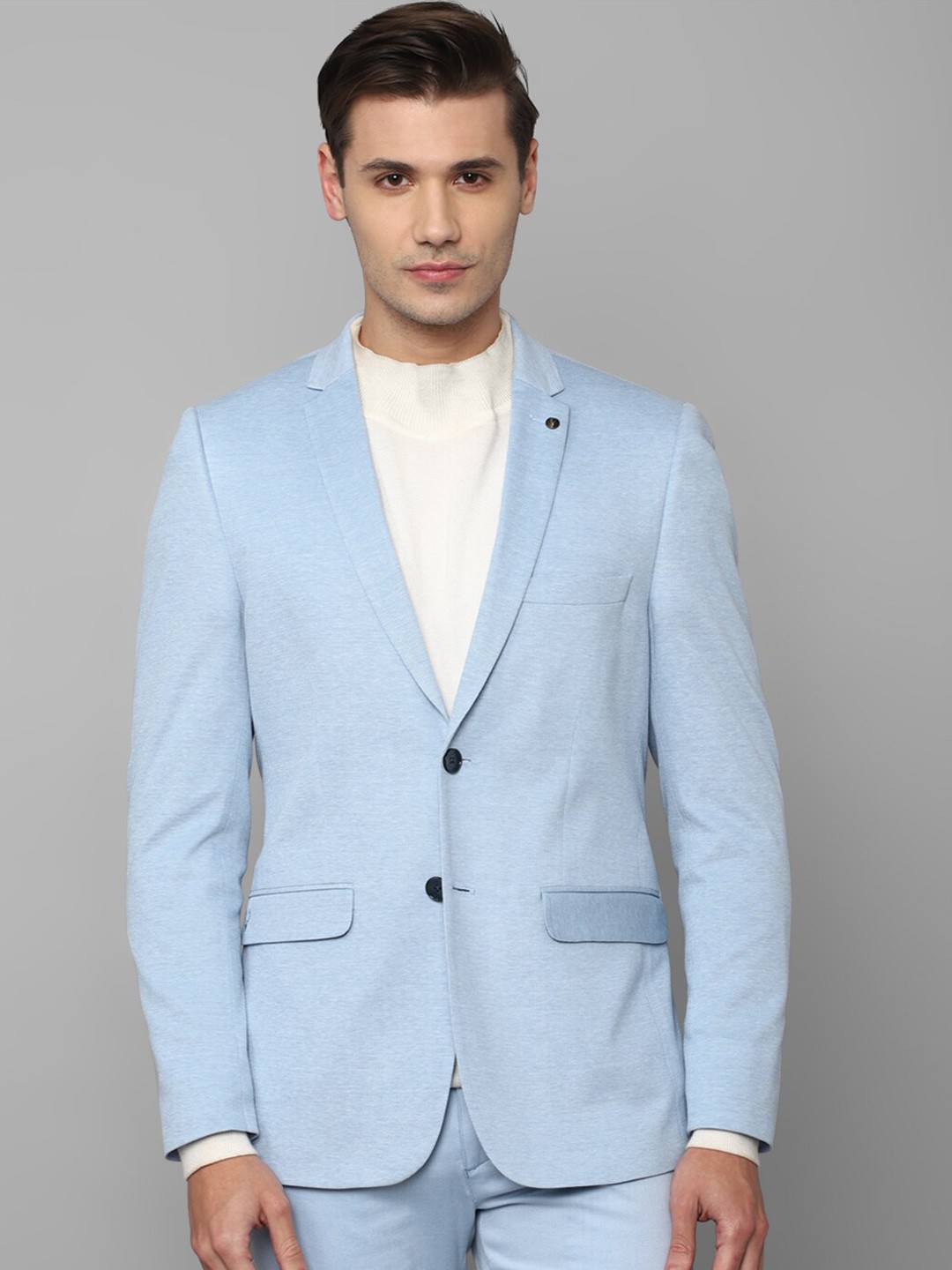 

Allen Solly Men Single-Breasted Slim Fit Pure Cotton Blazer, Blue