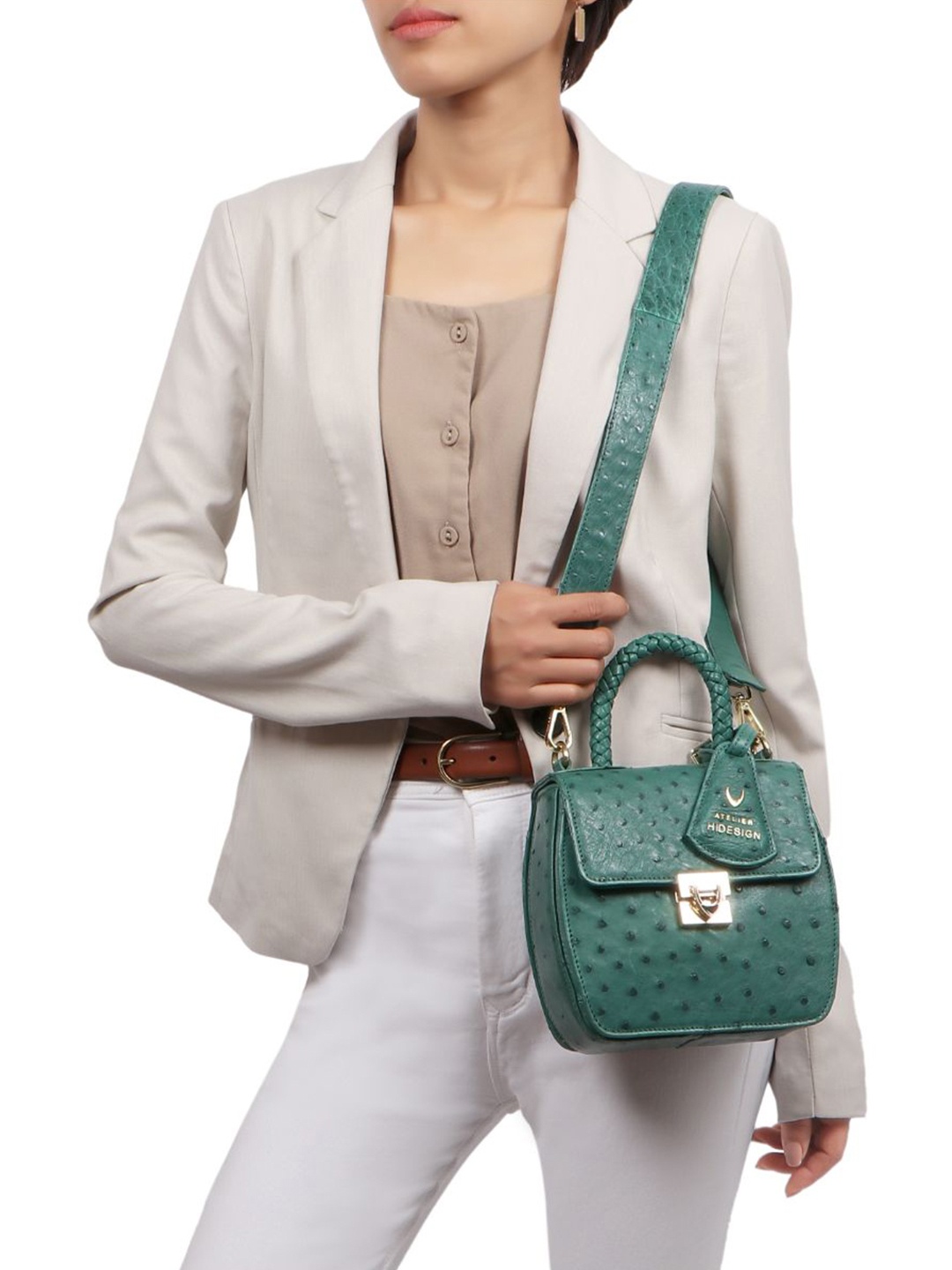 

Hidesign Textured Leather Structured Satchel, Green