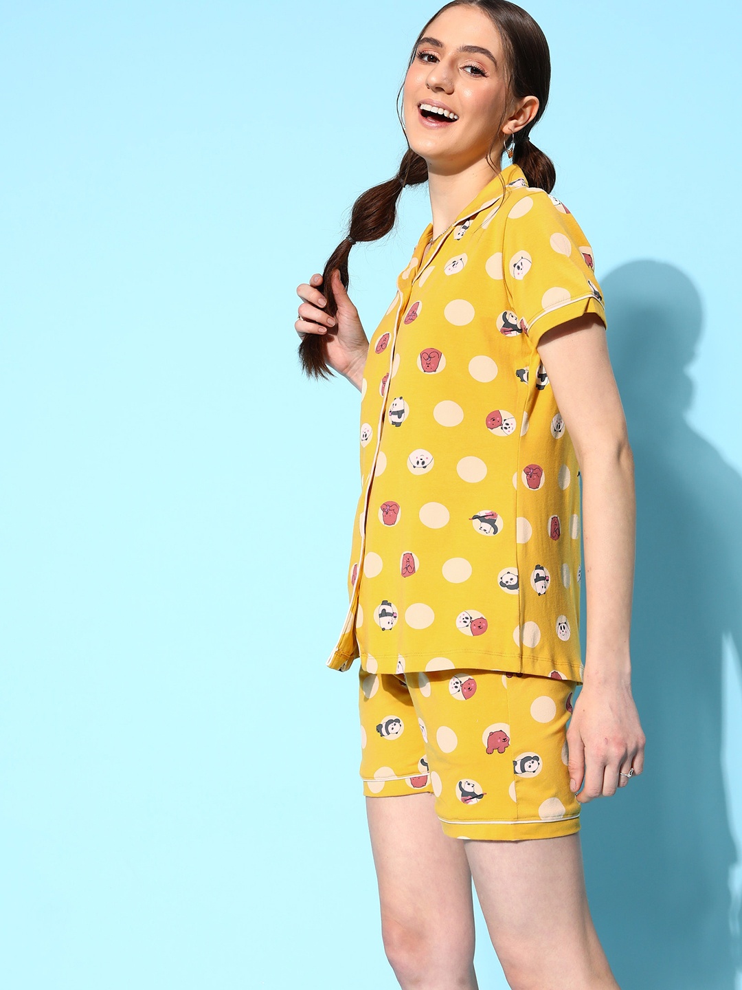 

Sweet Dreams Women Printed Night suit, Mustard