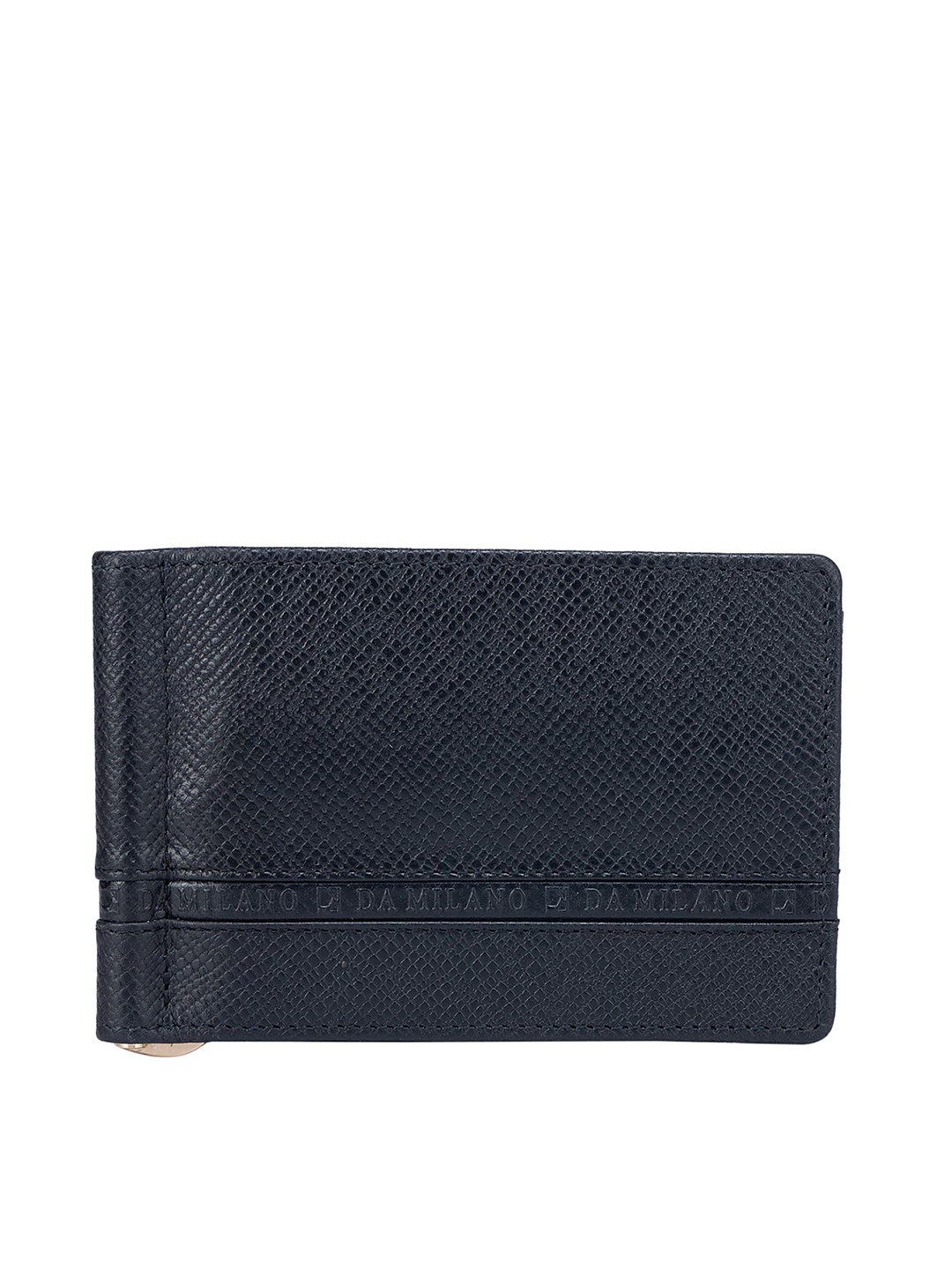 

Da Milano Men Textured Leather Two Fold Wallet, Black