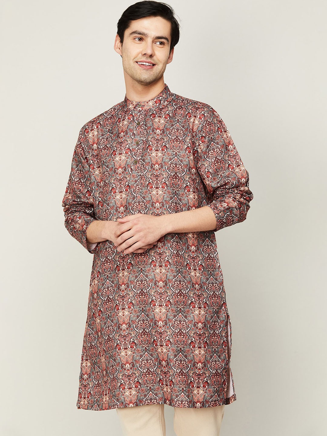 

Melange by Lifestyle Men Ethnic Motifs Printed Cotton Kurta, Grey