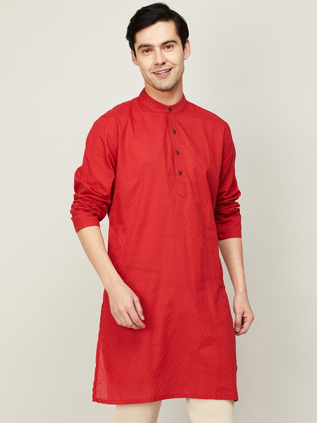 

Melange by Lifestyle Men Woven Design Straight Cotton Kurta, Red