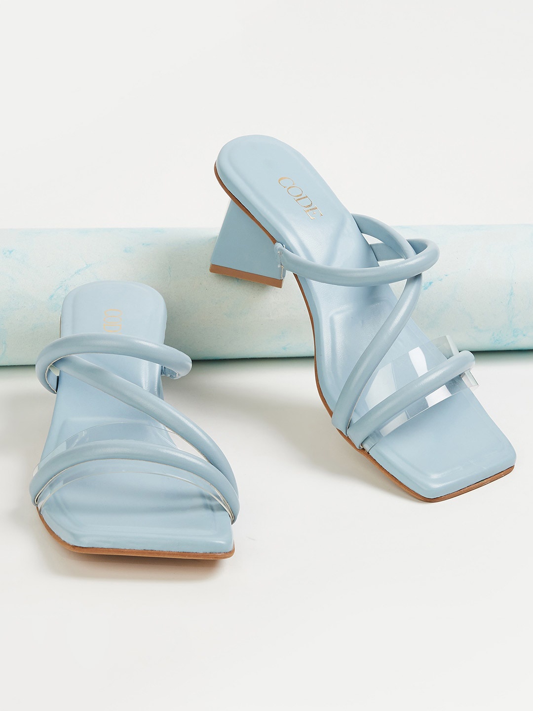 

CODE by Lifestyle Square Toe Open Back Block Heels, Blue