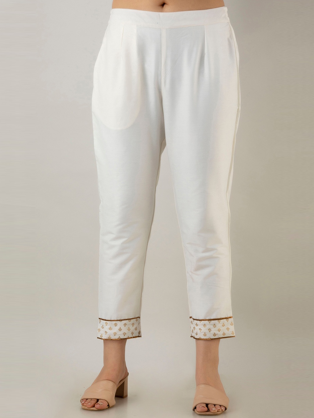 

Sutidora Women Relaxed Easy Wash Cotton Trousers, White