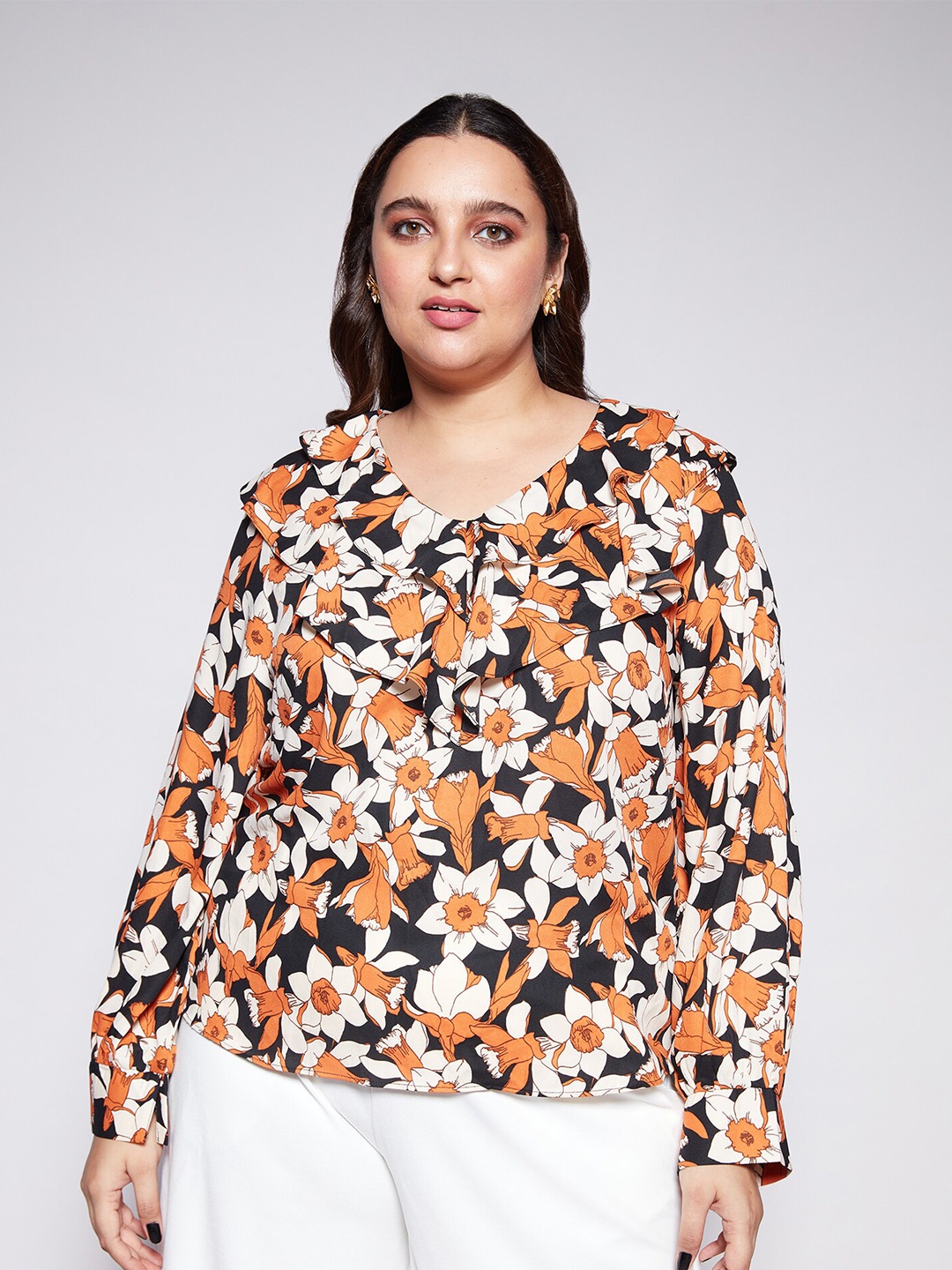 20Dresses Plus Size Floral Print Georgette Top, Black