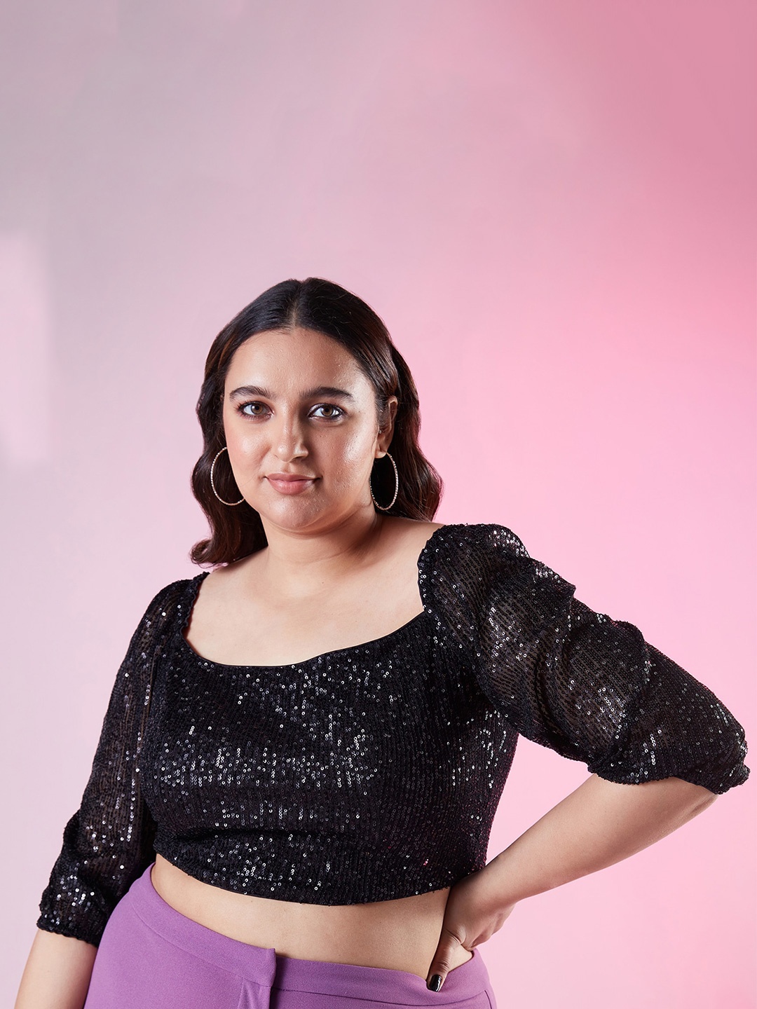 

20Dresses Plus Size Embellished Bralette Crop Top, Black
