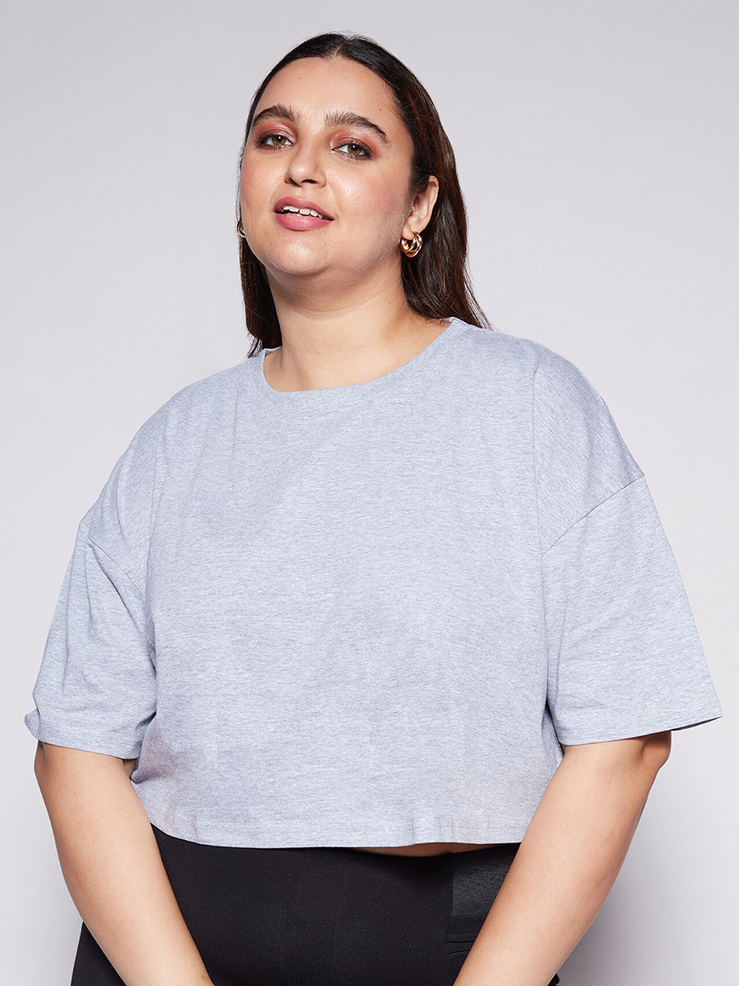 

20Dresses Women Round Neck Loose Fit Cotton T-shirt, Grey