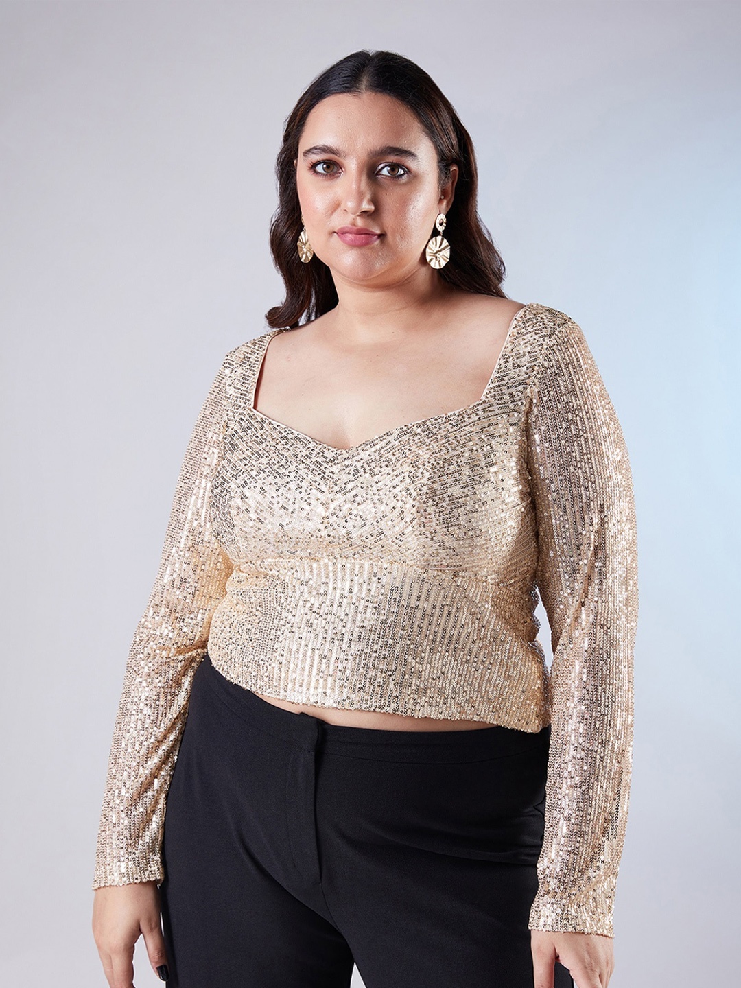 

20Dresses Plus Size Embellished Sweetheart Neck Crop Top, Gold