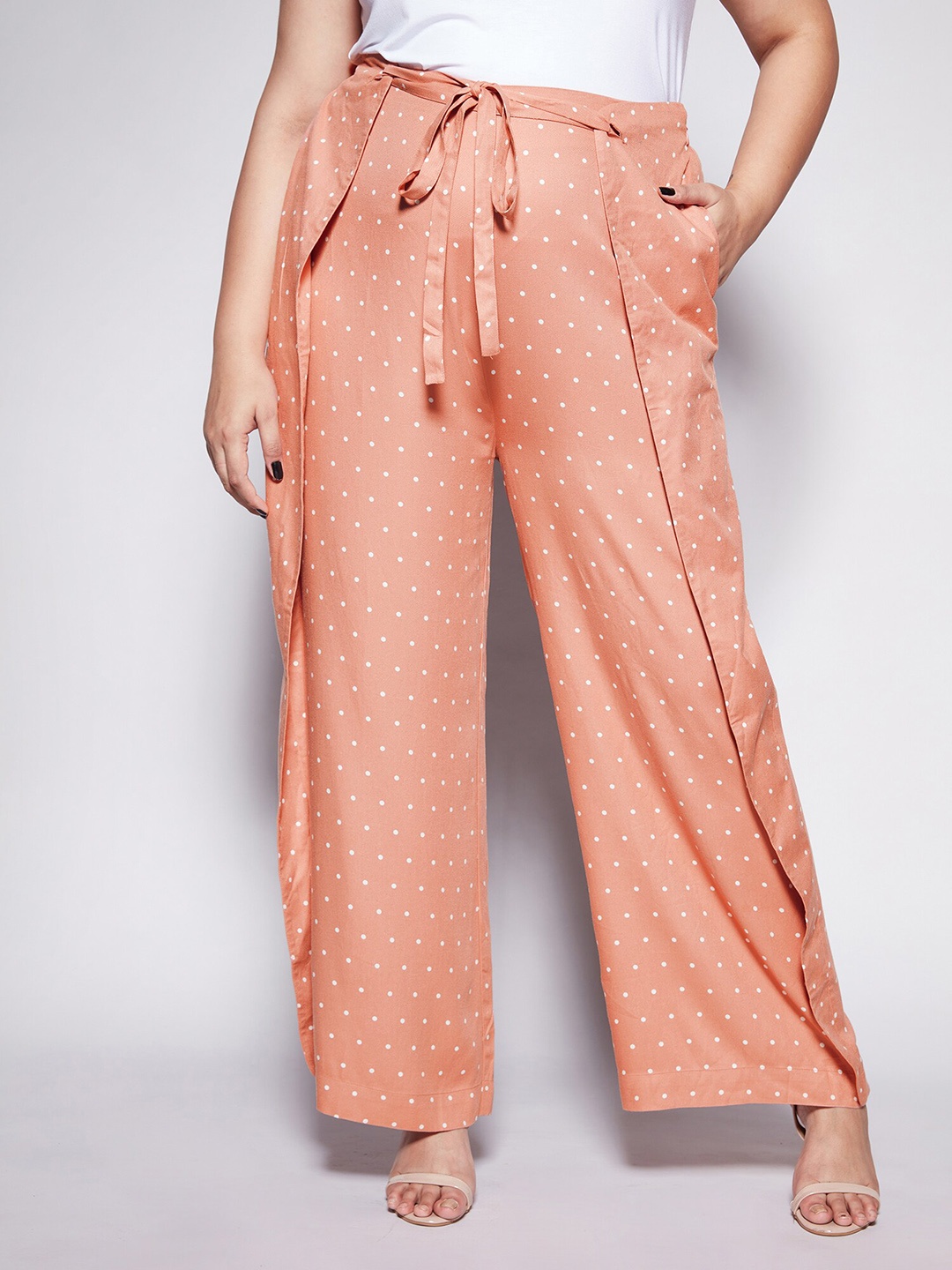 

20Dresses Women Polka Dot Printed Comfort High-Rise Trousers, Coral