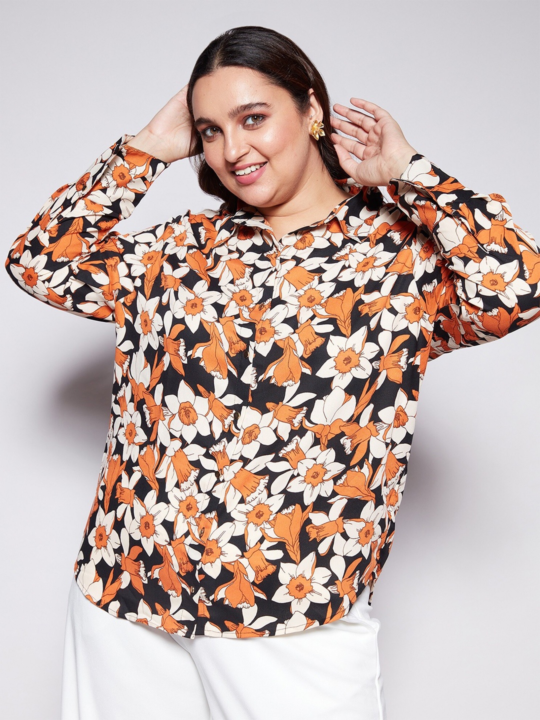 

20Dresses Women Comfort Floral Printed Casual Georgette Shirt, Black