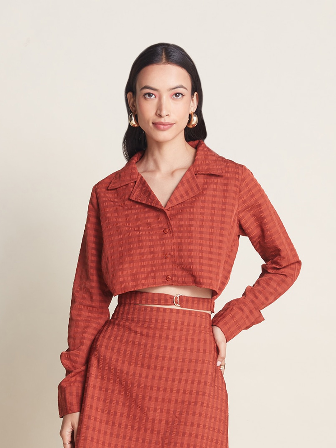 

20Dresses Women Slim Fit Horizontal Stripes Casual Shirt, Rust