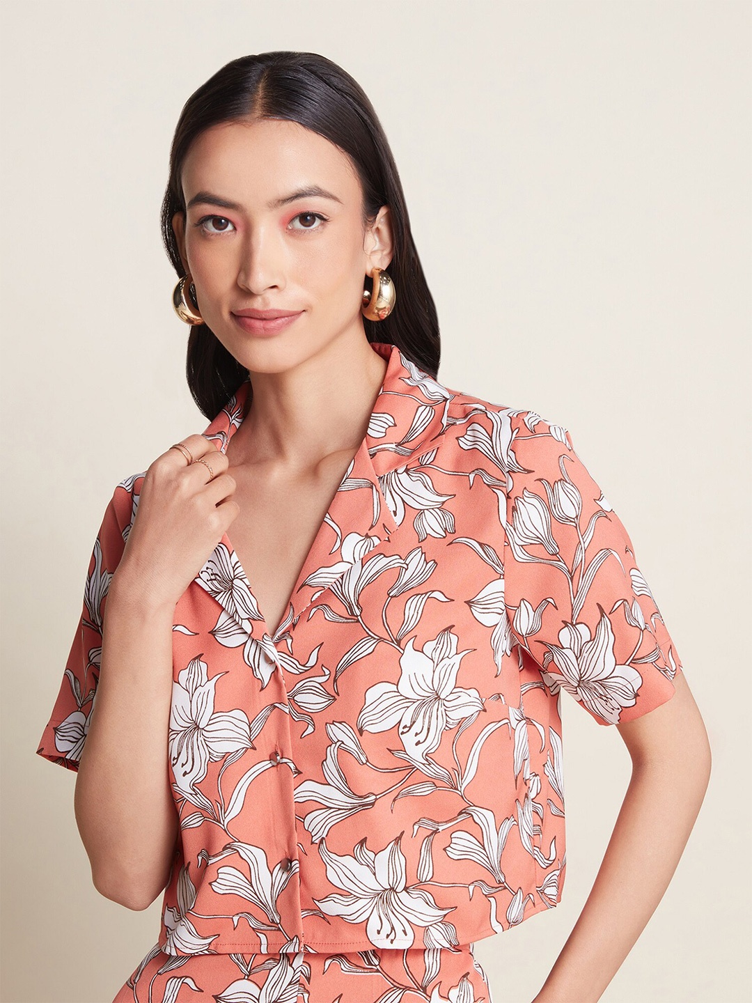 20Dresses Women Comfort Floral Printed Casual Shirt, Rust