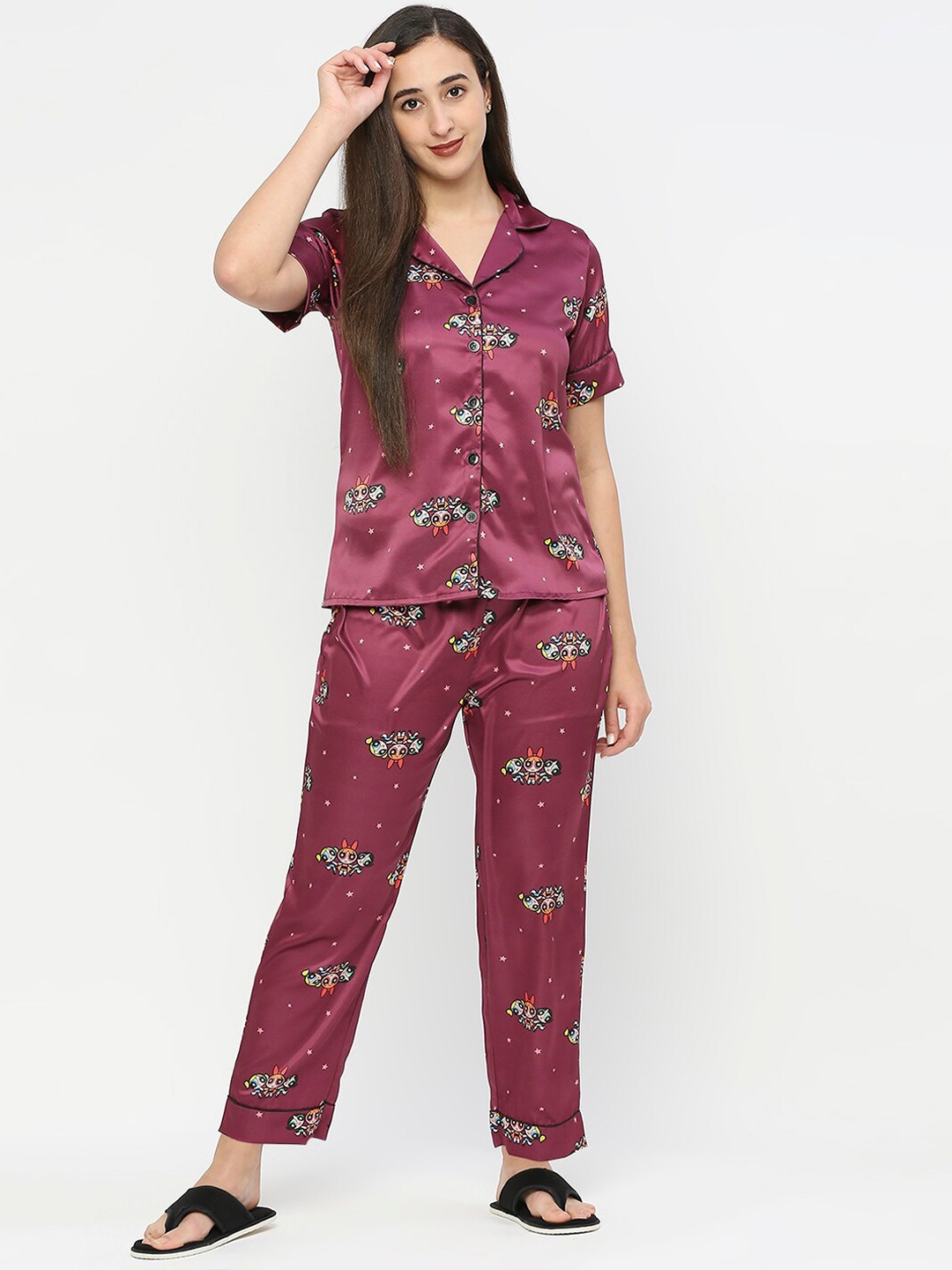 

Smarty Pants Women 2-Pieces Printed Shirt with Lounge Pants, Maroon