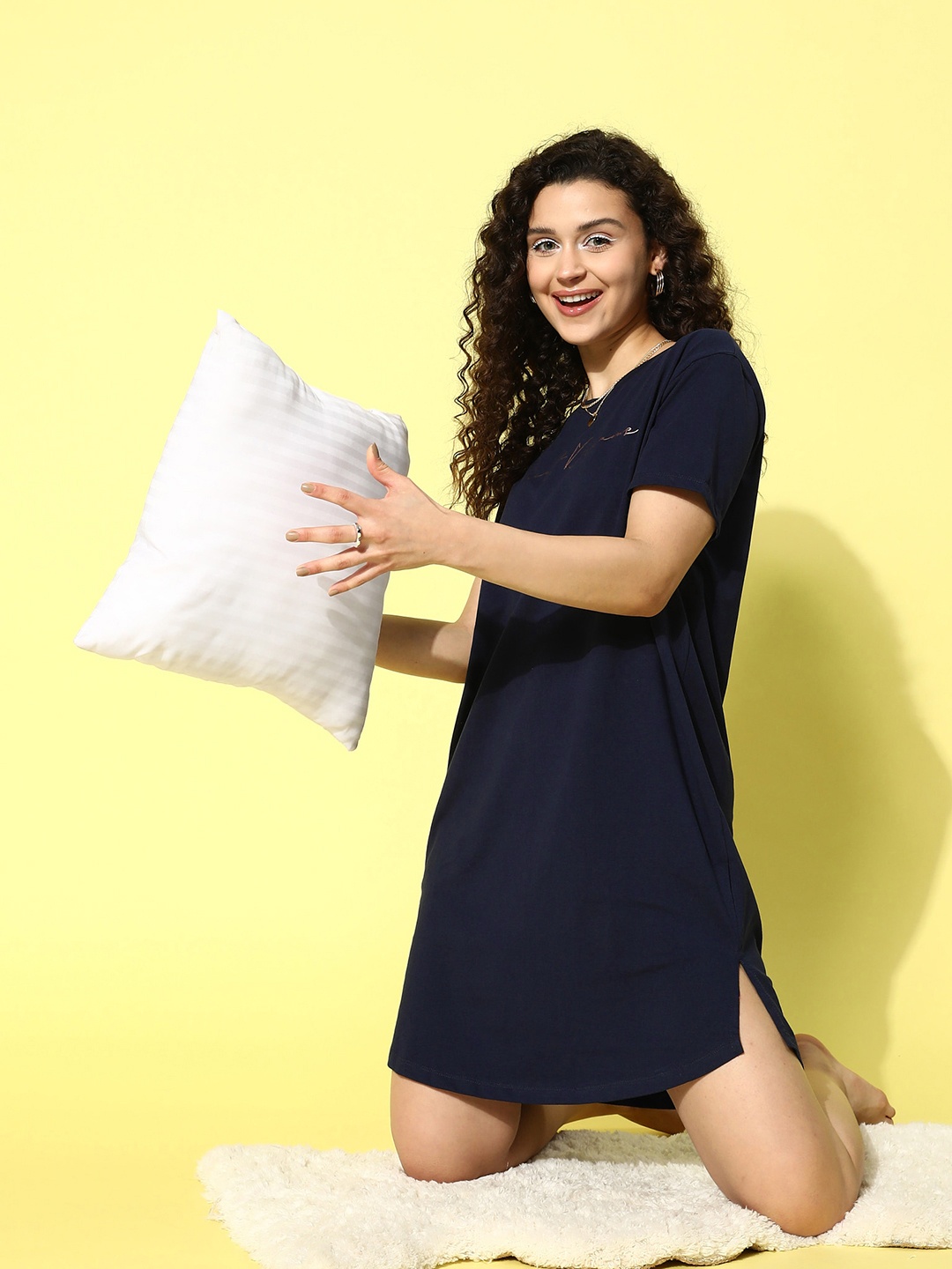 

Sweet Dreams Navy Blue Printed Nightdress