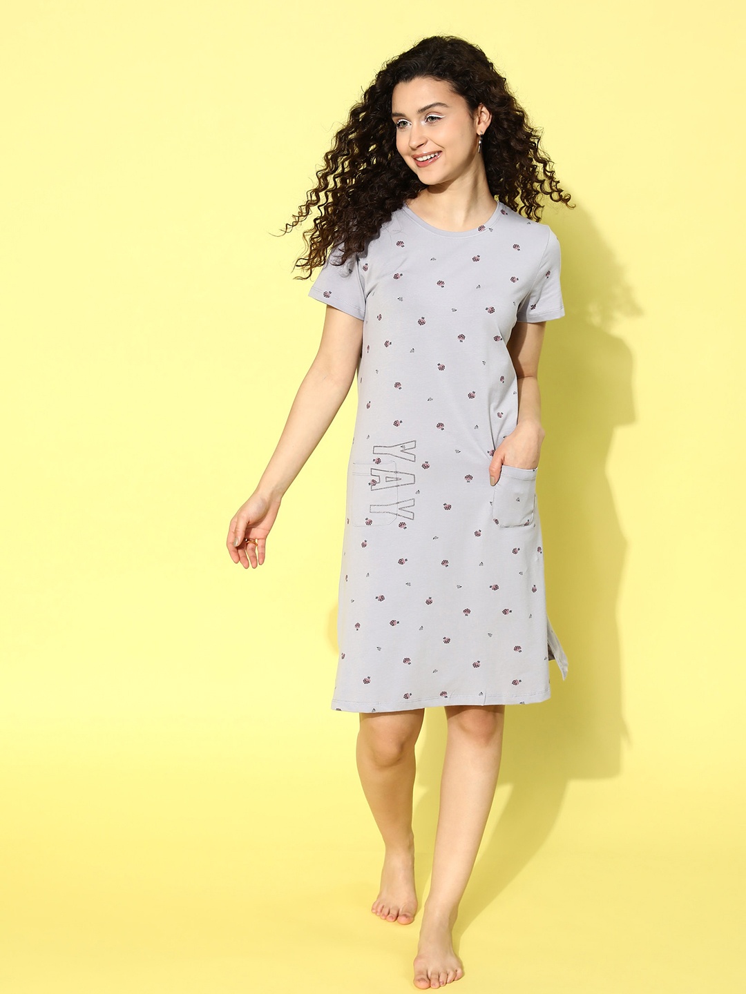Sweet Dreams Grey Printed Nightdress