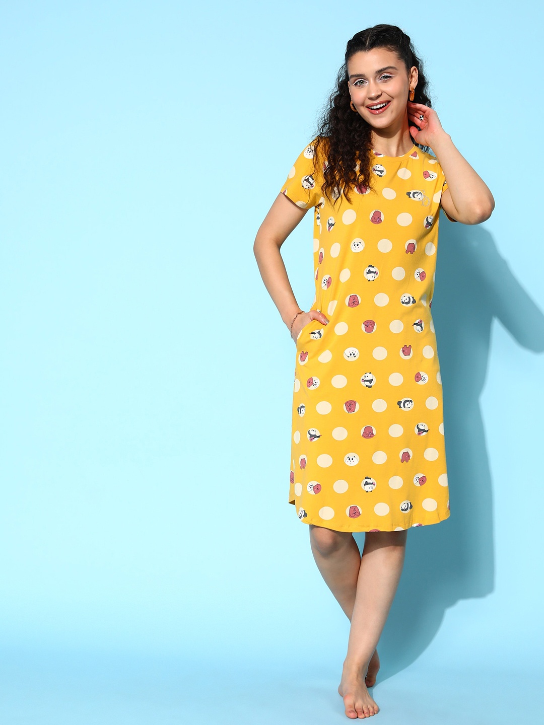 Sweet Dreams Printed Nightdress, Mustard