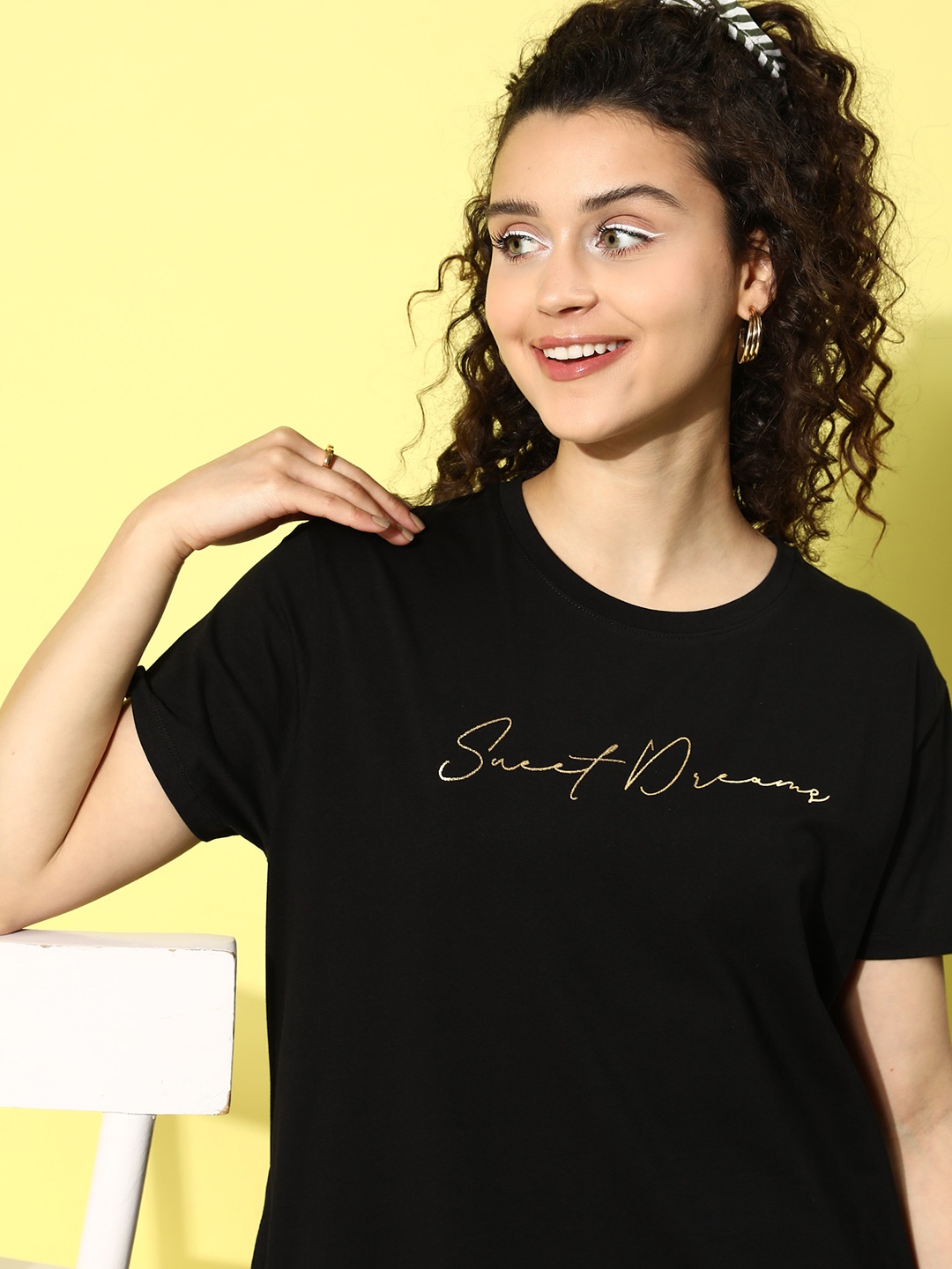 

Sweet Dreams Black Solid Nightdress