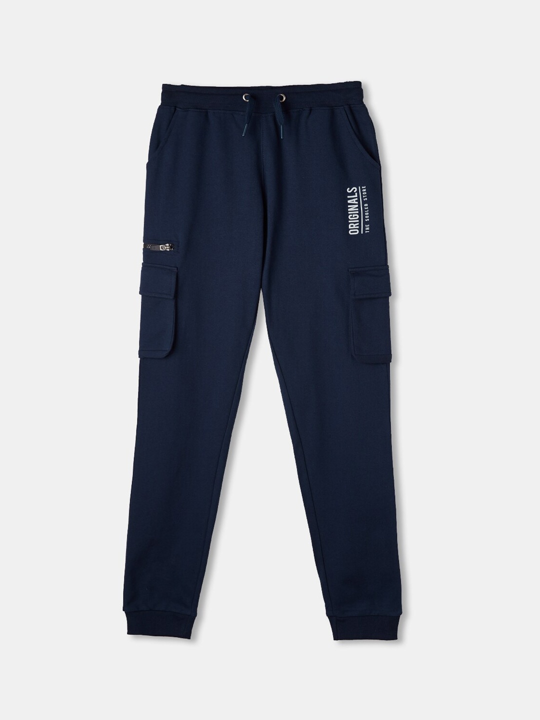 

The Souled Store Boys Solid Pure Cotton Mid-Rise Joggers, Navy blue