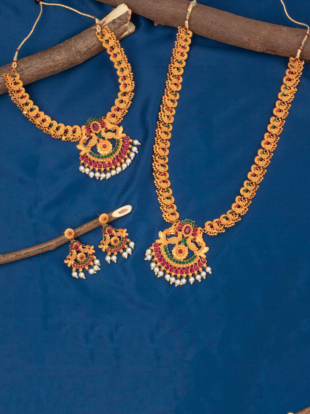 

Alamod Set Of 2 Gold-Plated Artificial Stones Studded Temple Jewellery Set