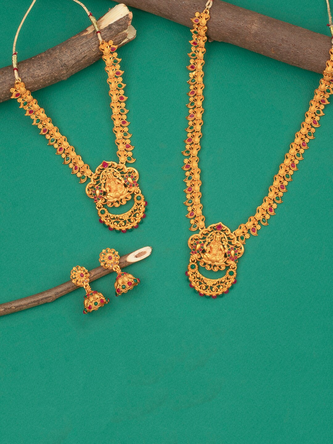 

Alamod Gold-Plated Stone & Pearl Studded Laxmi Design Jewellery Set