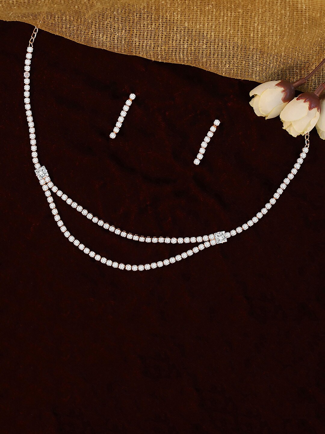 

Alamod Gold-Plated American Diamond Studded Jewellery Set, White
