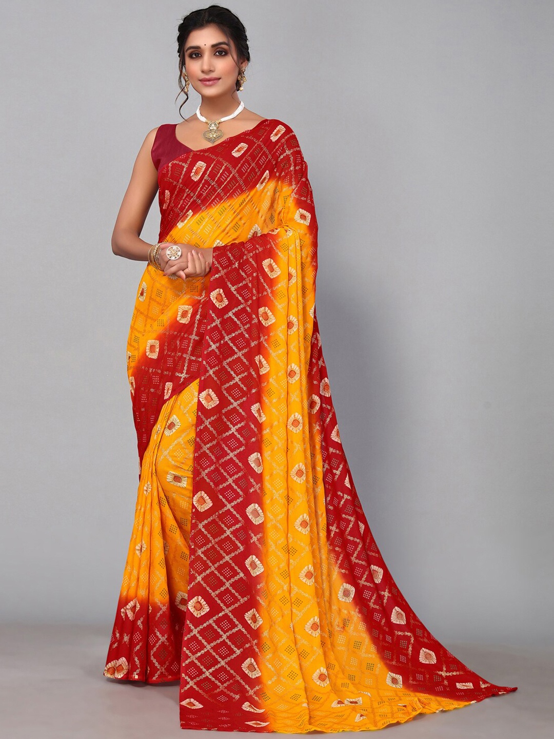 

KALINI Bandhani Saree, Yellow