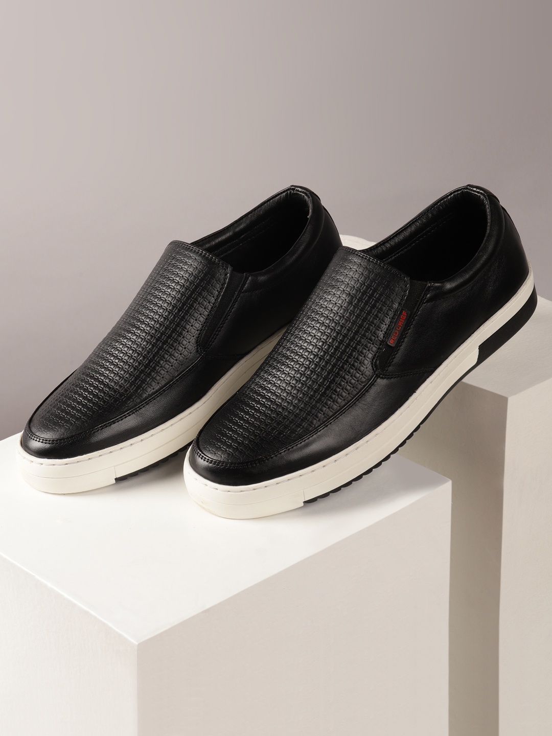 

Red Chief Men Textured Leather Slip-On Sneakers, Black