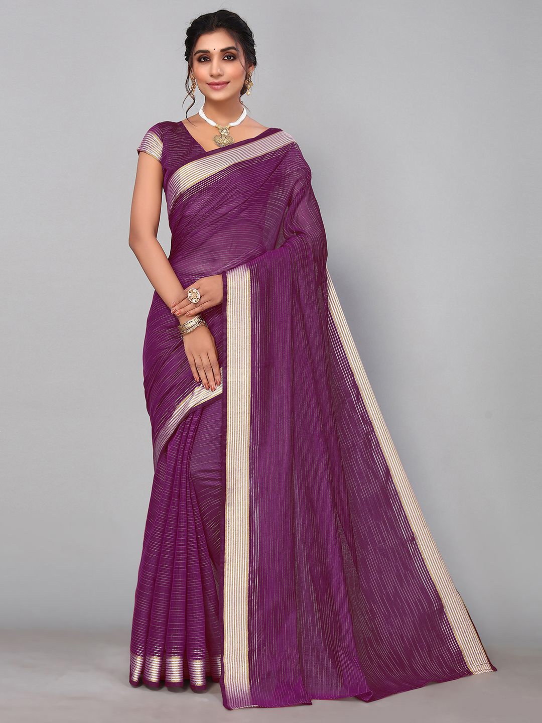 

KALINI Striped Zari Saree, Purple