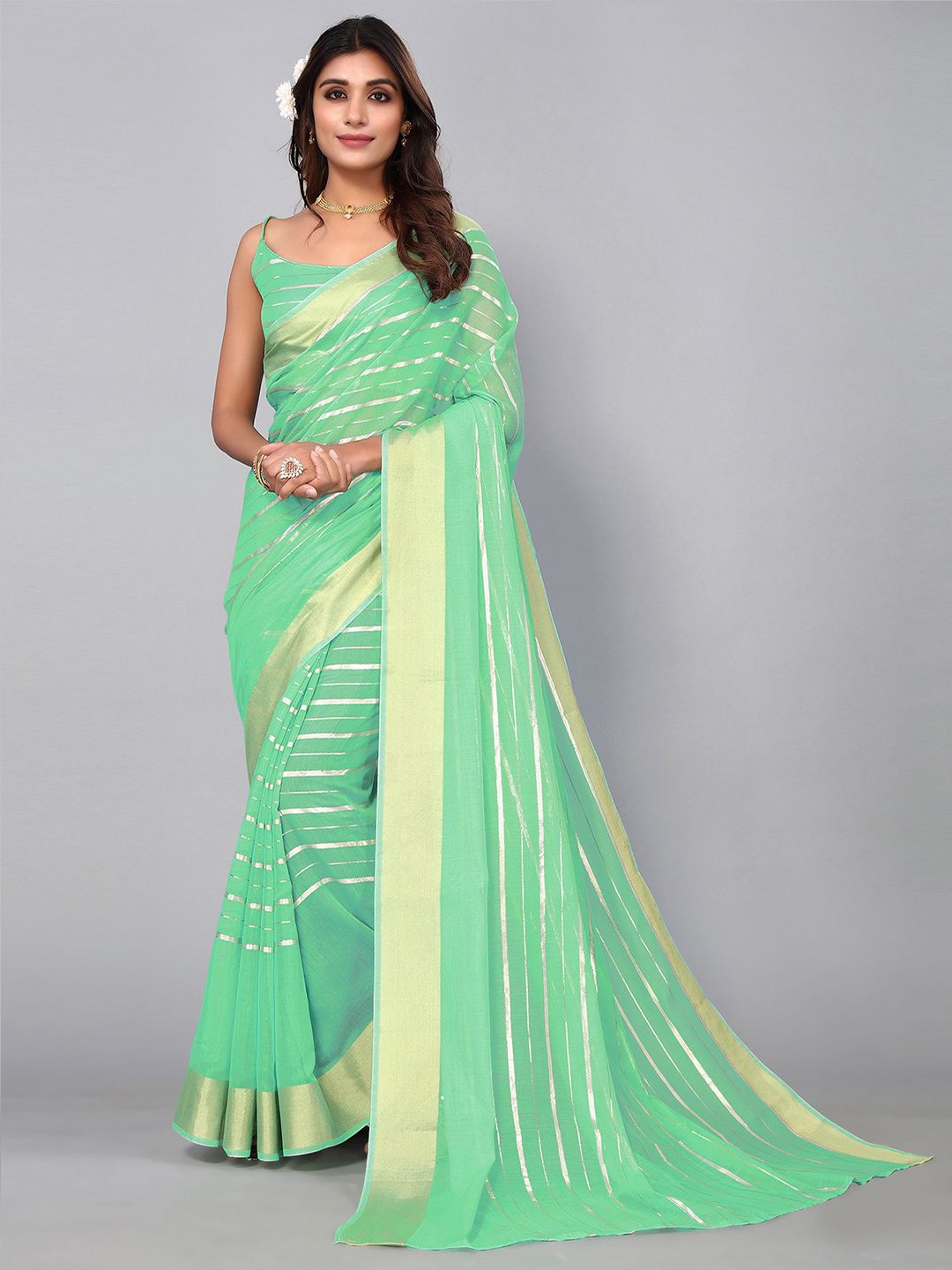 

KALINI Woven Design Zari Saree, Green