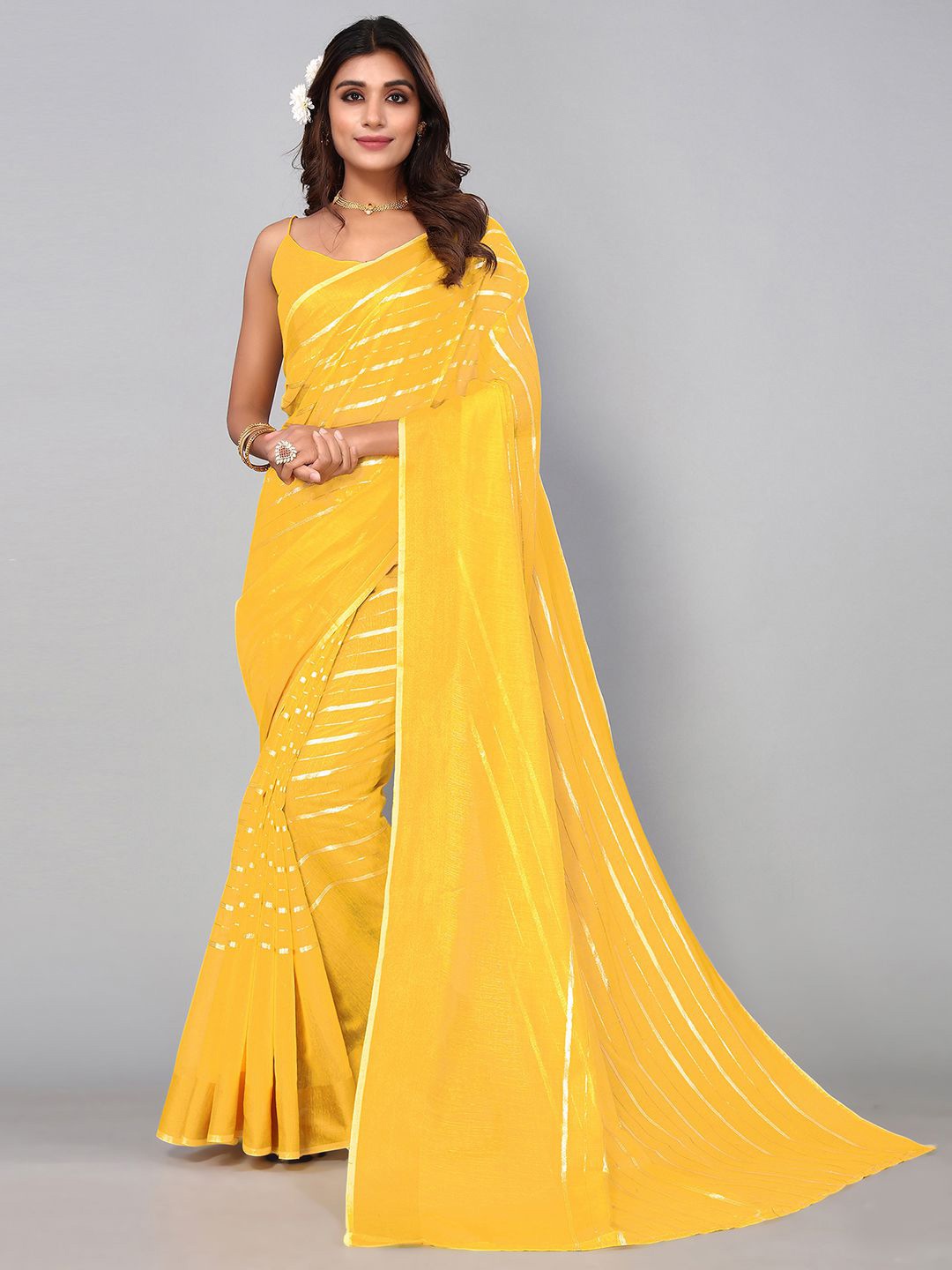 

KALINI Woven Design Zari Saree, Yellow