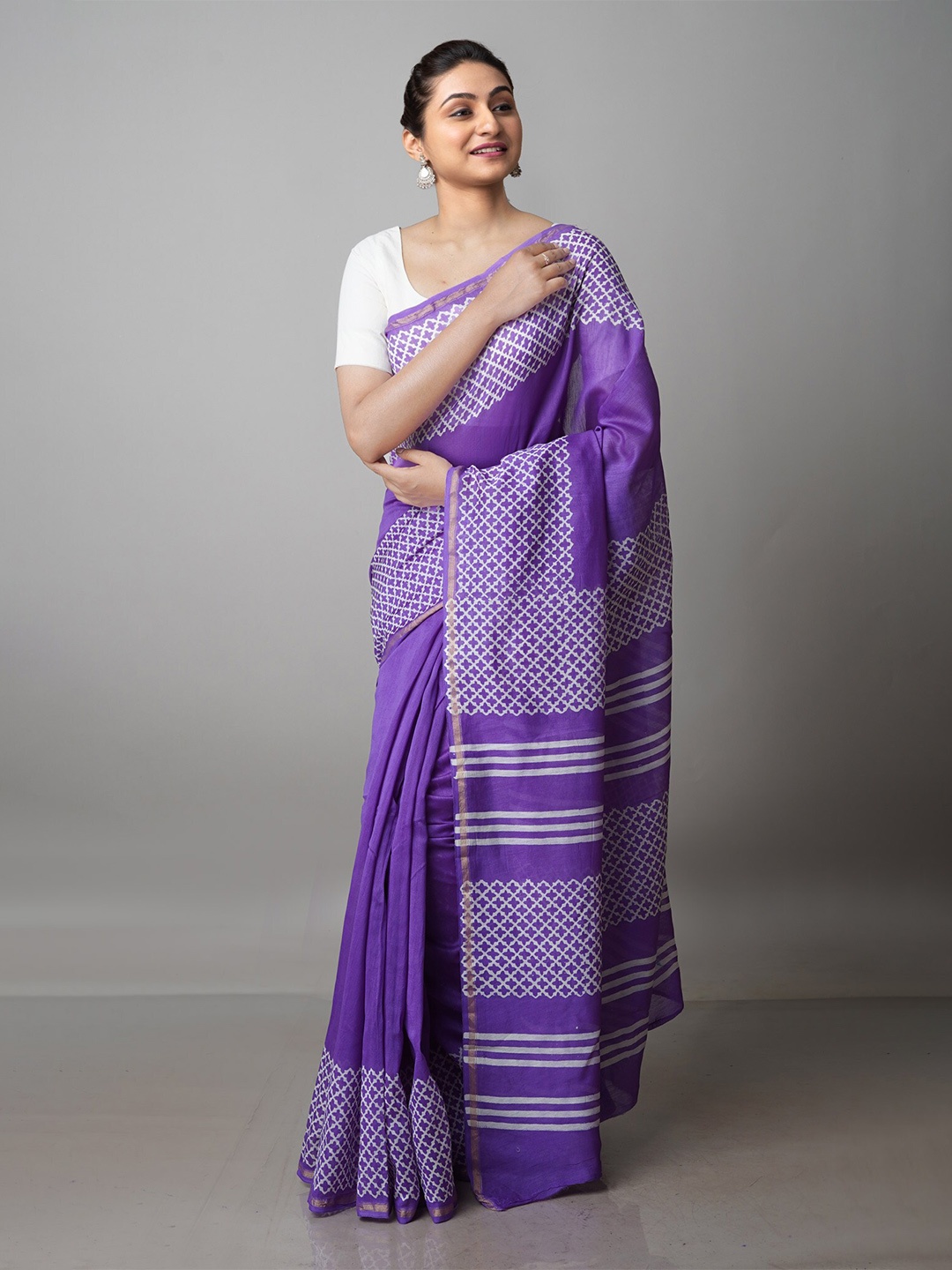 

Unnati Silks Ethnic Motifs Zari Silk Cotton Chanderi Saree, Violet