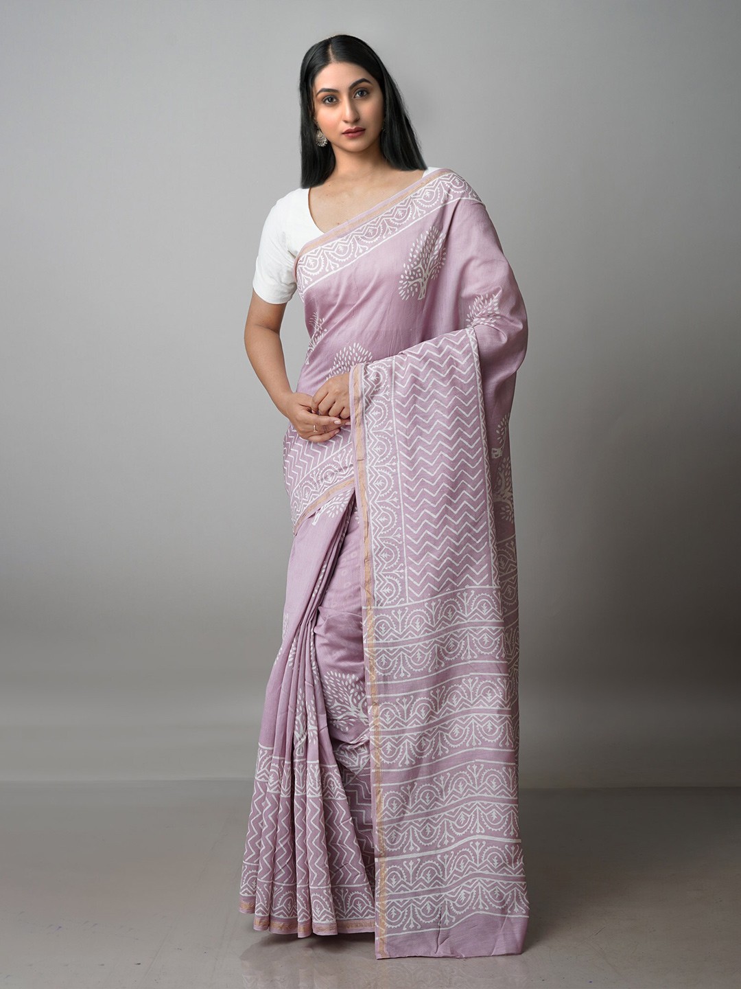 

Unnati Silks Ethnic Motifs Silk Cotton Chanderi Saree, Pink