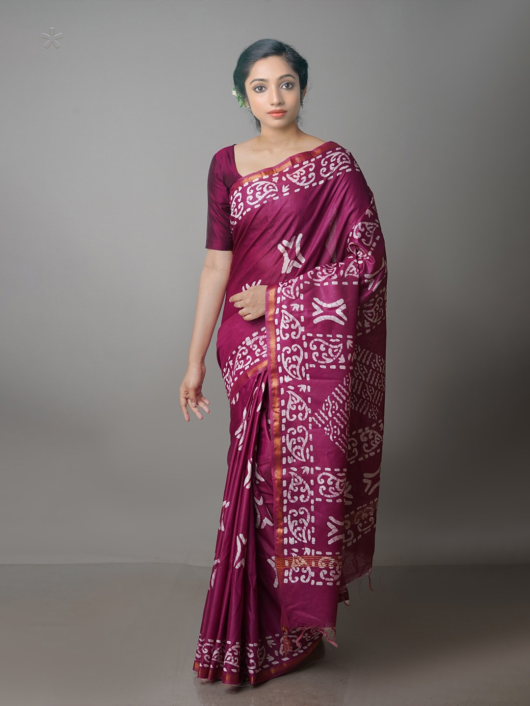 

Unnati Silks Batik Zari Pure Silk Chanderi Saree, Purple