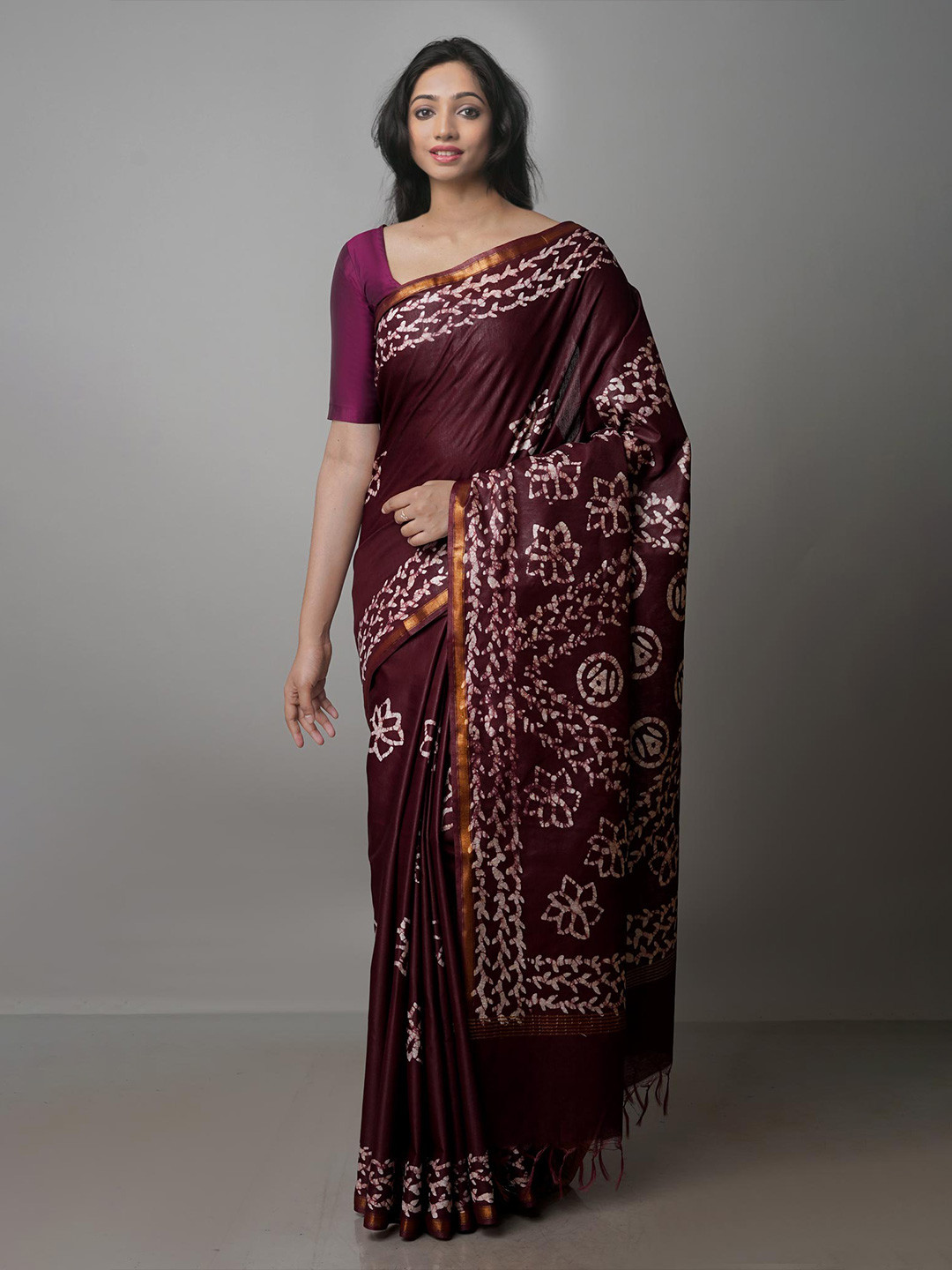 

Unnati Silks Batik Zari Pure Silk Chanderi Saree, Purple