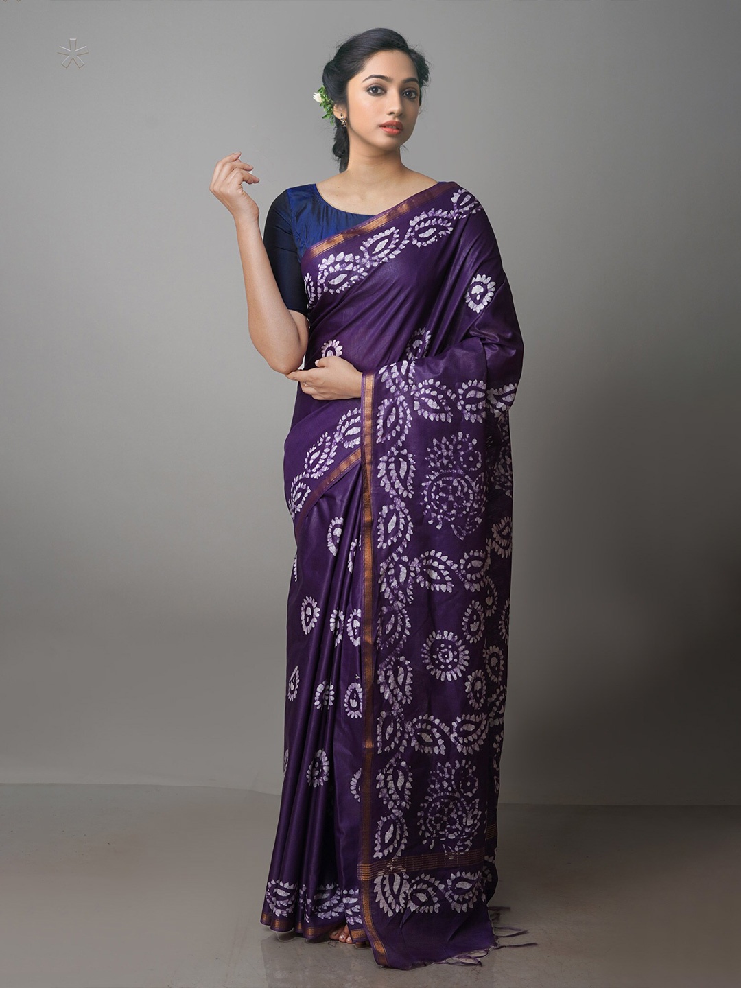 

Unnati Silks Batik Zari Pure Silk Chanderi Saree, Violet