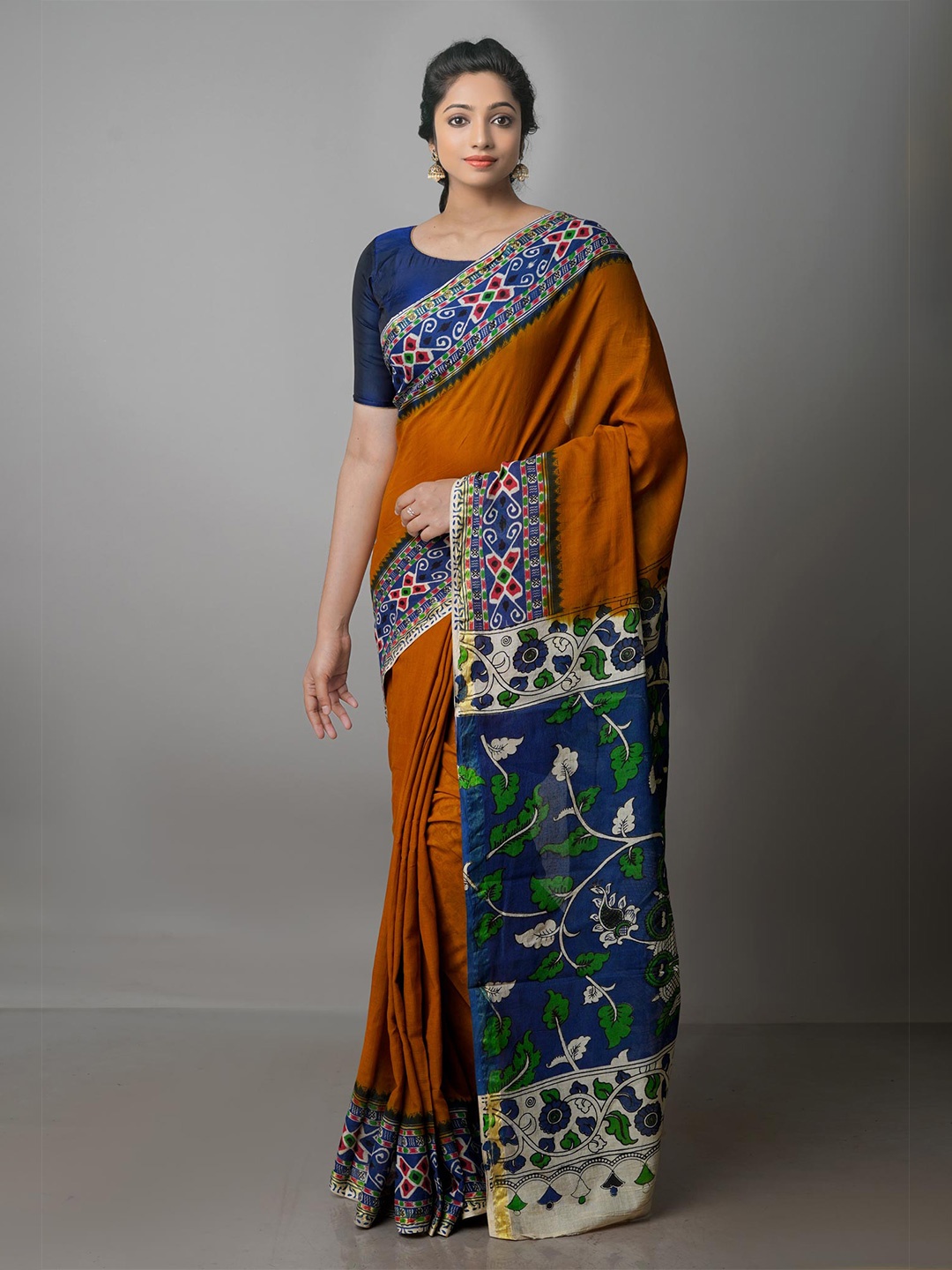 

Unnati Silks Kalamkari Pure Cotton Kanjeevaram Saree, Brown