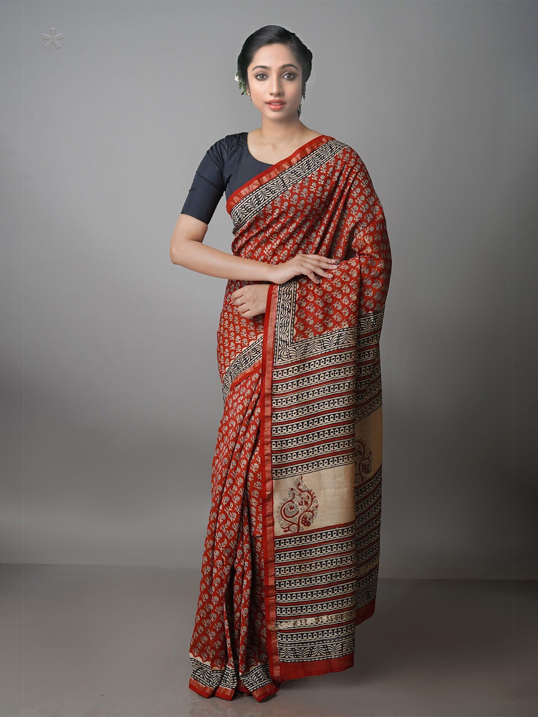 

Unnati Silks Ethnic Motifs Zari Pure Silk Chanderi Saree, Red