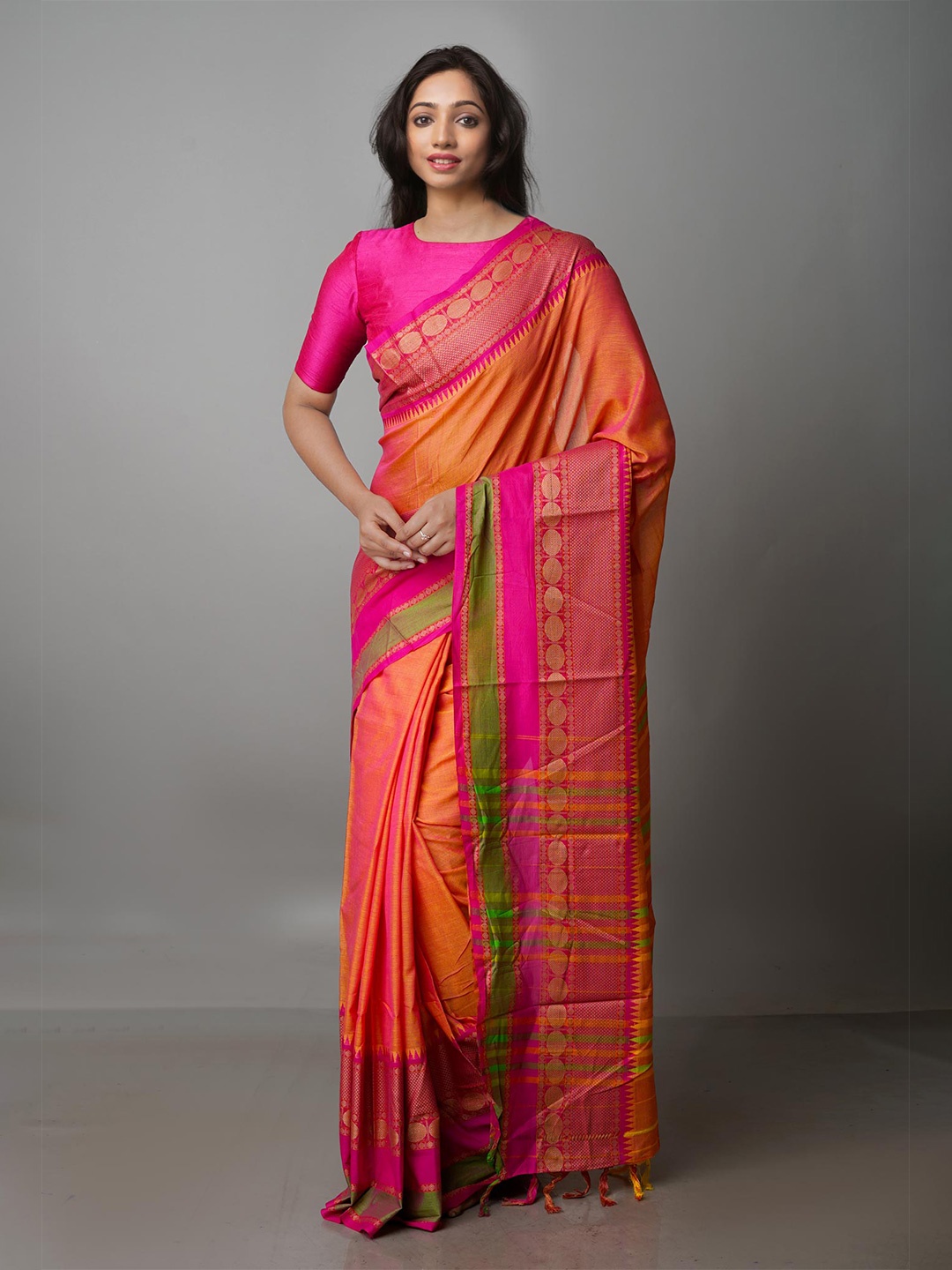 

Unnati Silks Woven Design Zari Pure Cotton Narayan Peth Saree, Orange