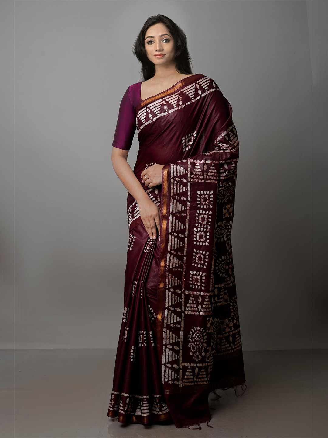 

Unnati Silks Batik Zari Pure Silk Handloom Chanderi Saree, Purple