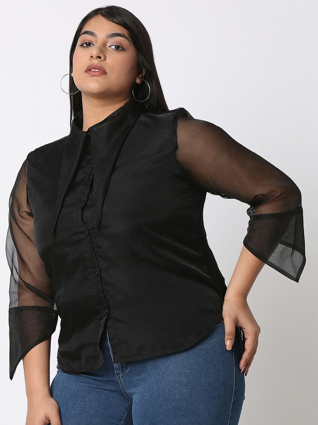 

Curves by MISH Plus Size Net Regular Length Top, Black