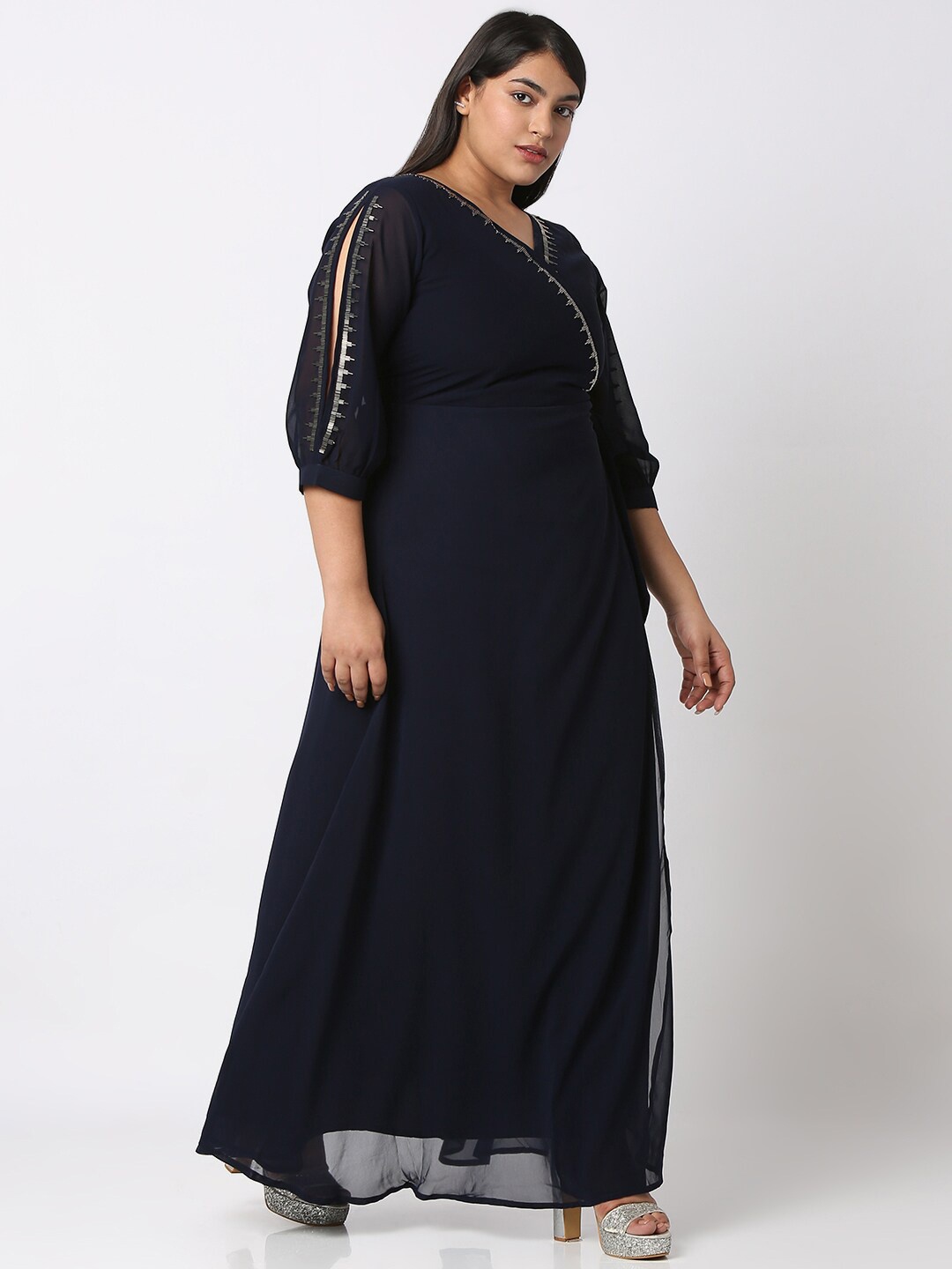 

Curves by MISH Plus Size Embellished Georgette Maxi Dress, Navy blue