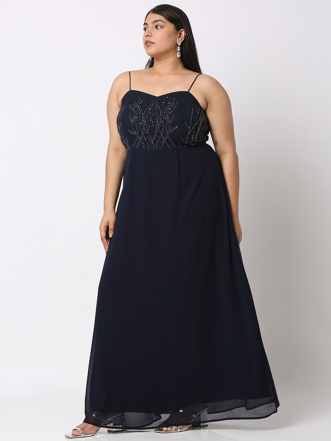 

Curves by MISH Plus Size Shoulder Straps Embellished Maxi Dress, Navy blue